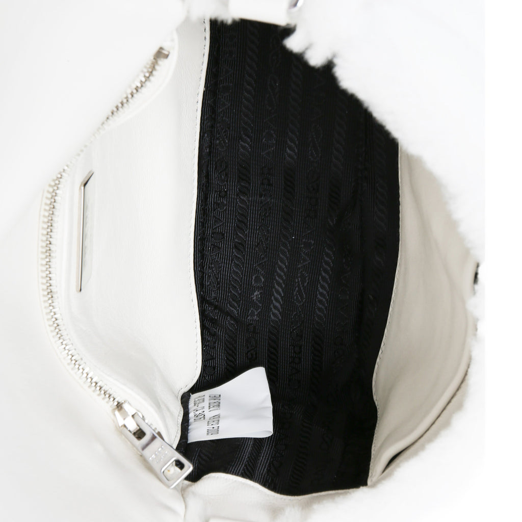 White Shearling Patchwork System Flap Bag