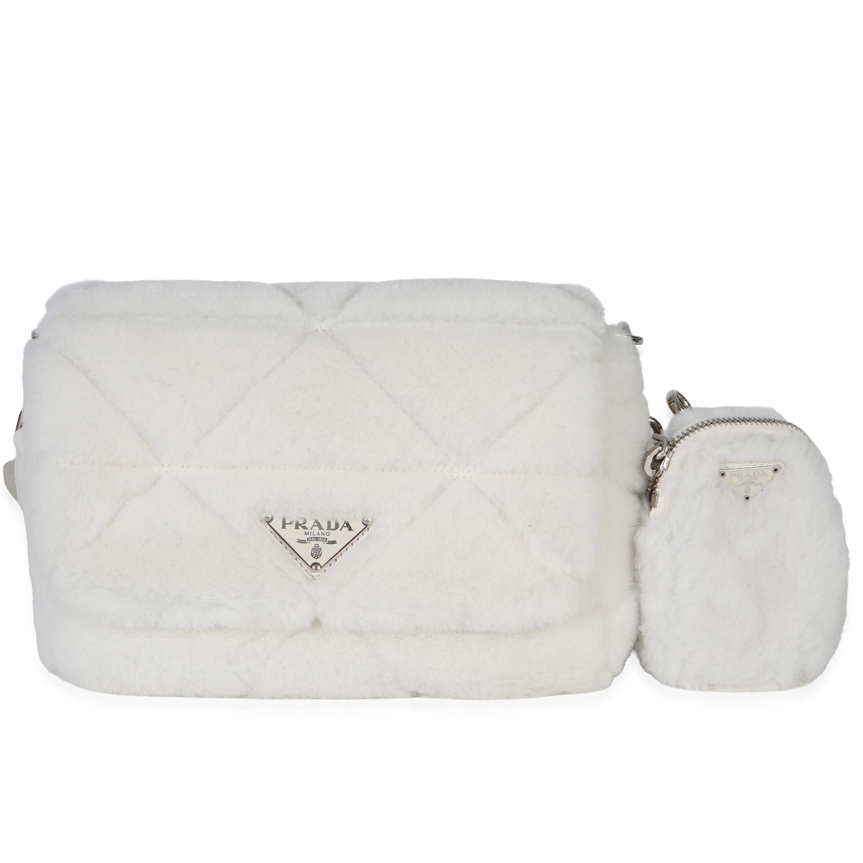 White Shearling Patchwork System Flap Bag