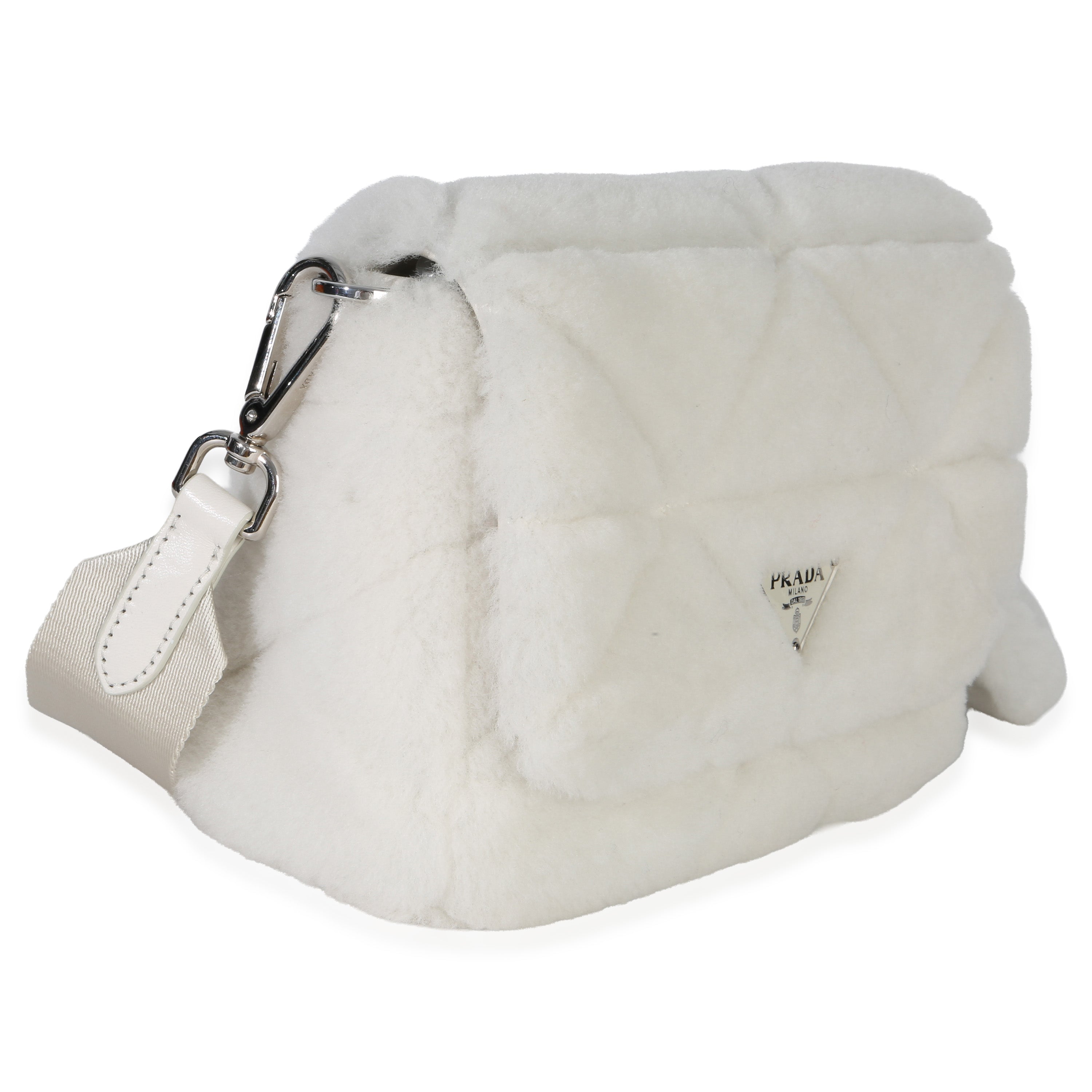 White Shearling Patchwork System Flap Bag