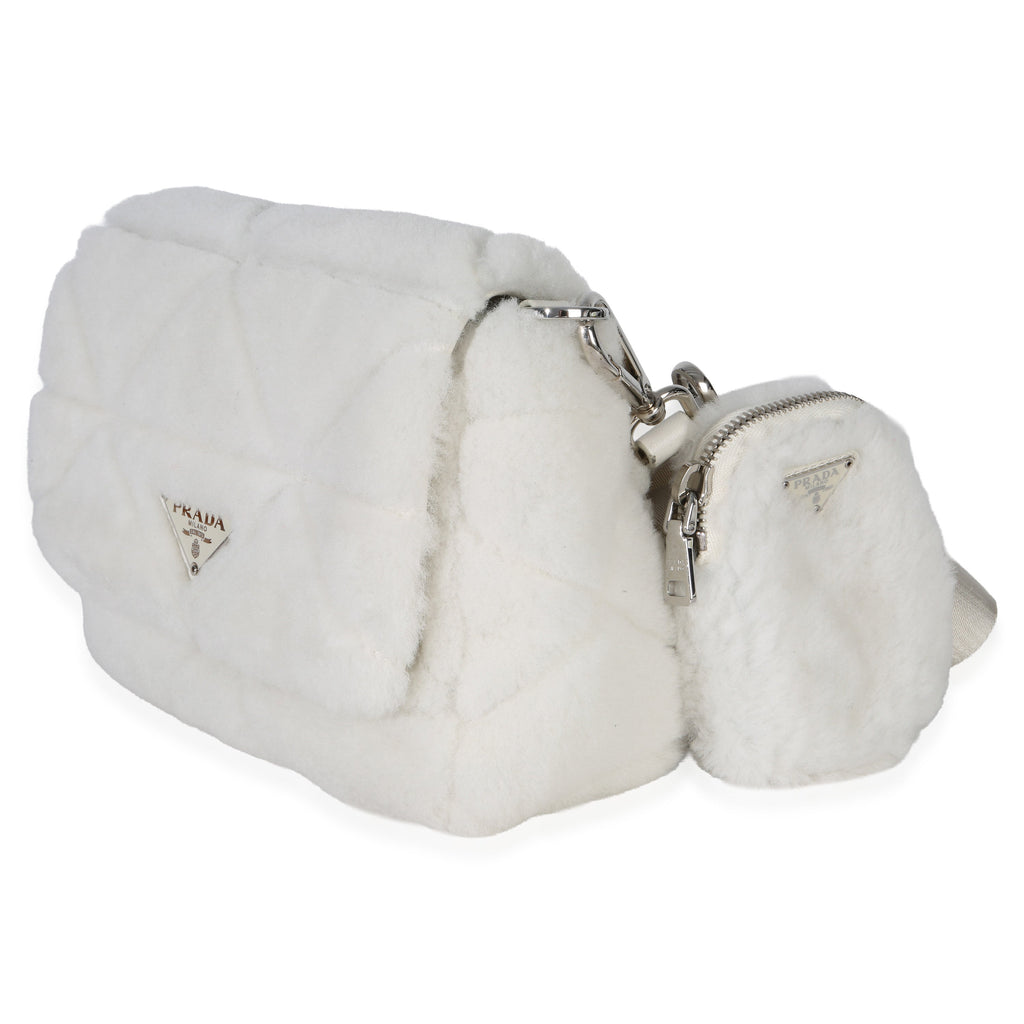 White Shearling Patchwork System Flap Bag