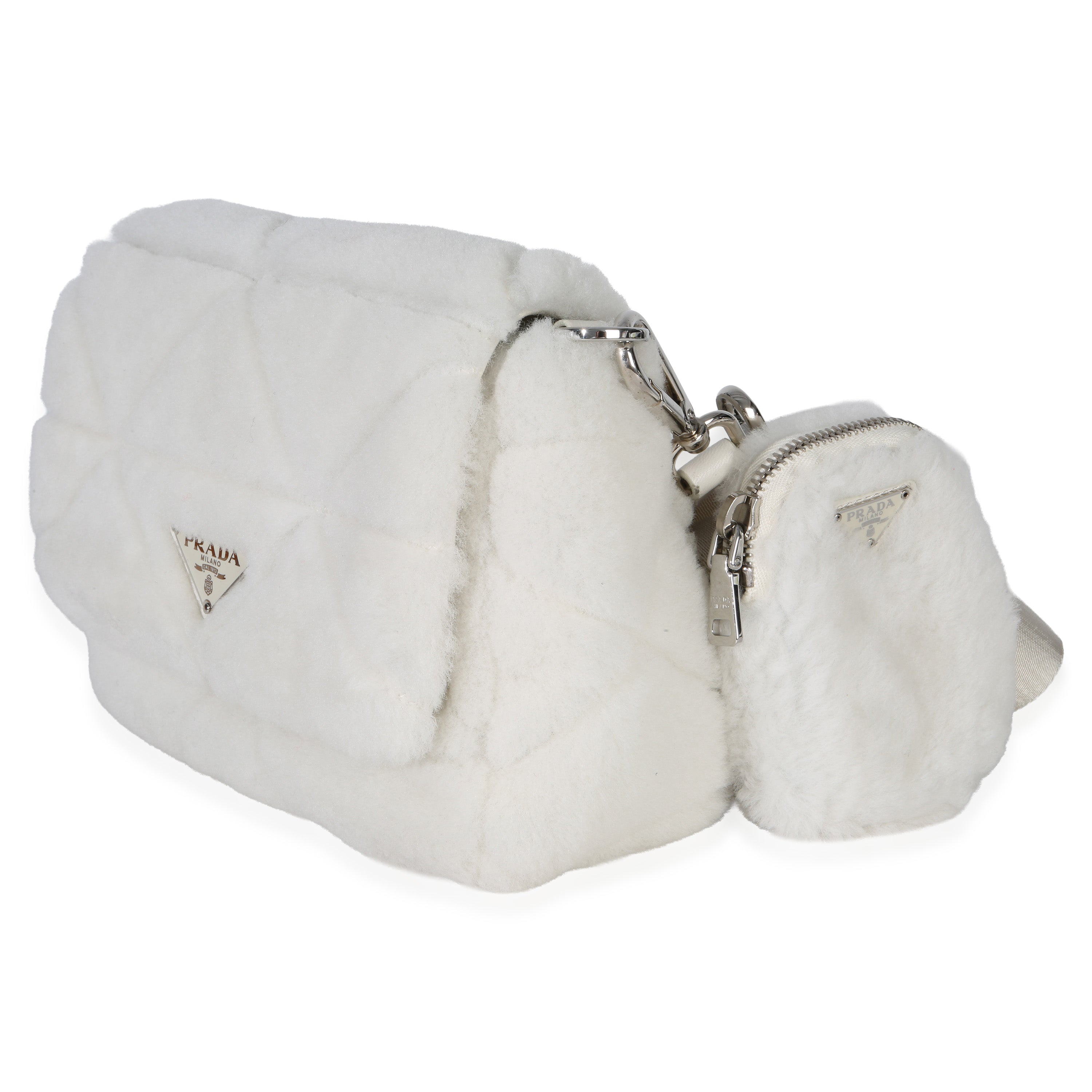 White Shearling Patchwork System Flap Bag