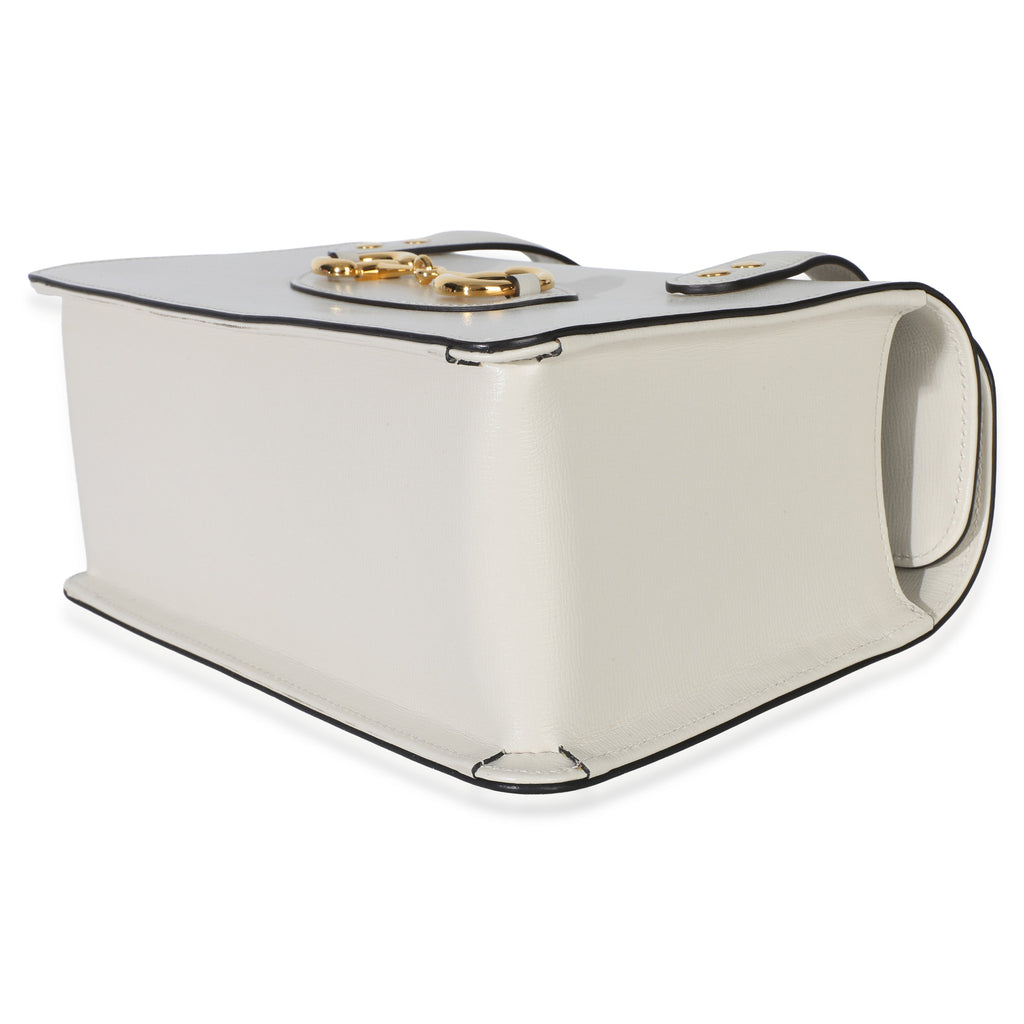 Mystic White Calfskin Small Horsebit 1955 Foldover Top Handle Bag