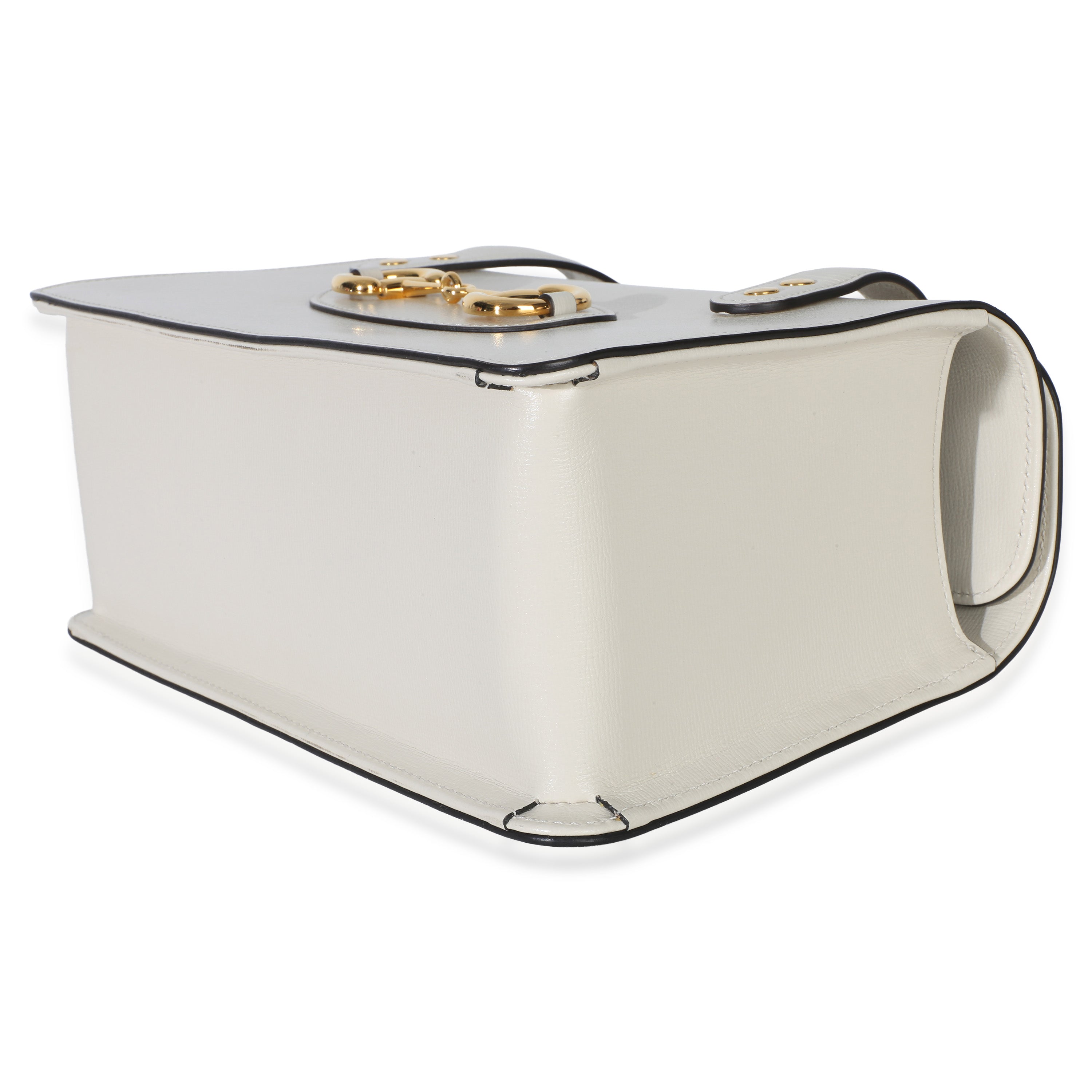 Mystic White Calfskin Small Horsebit 1955 Foldover Top Handle Bag