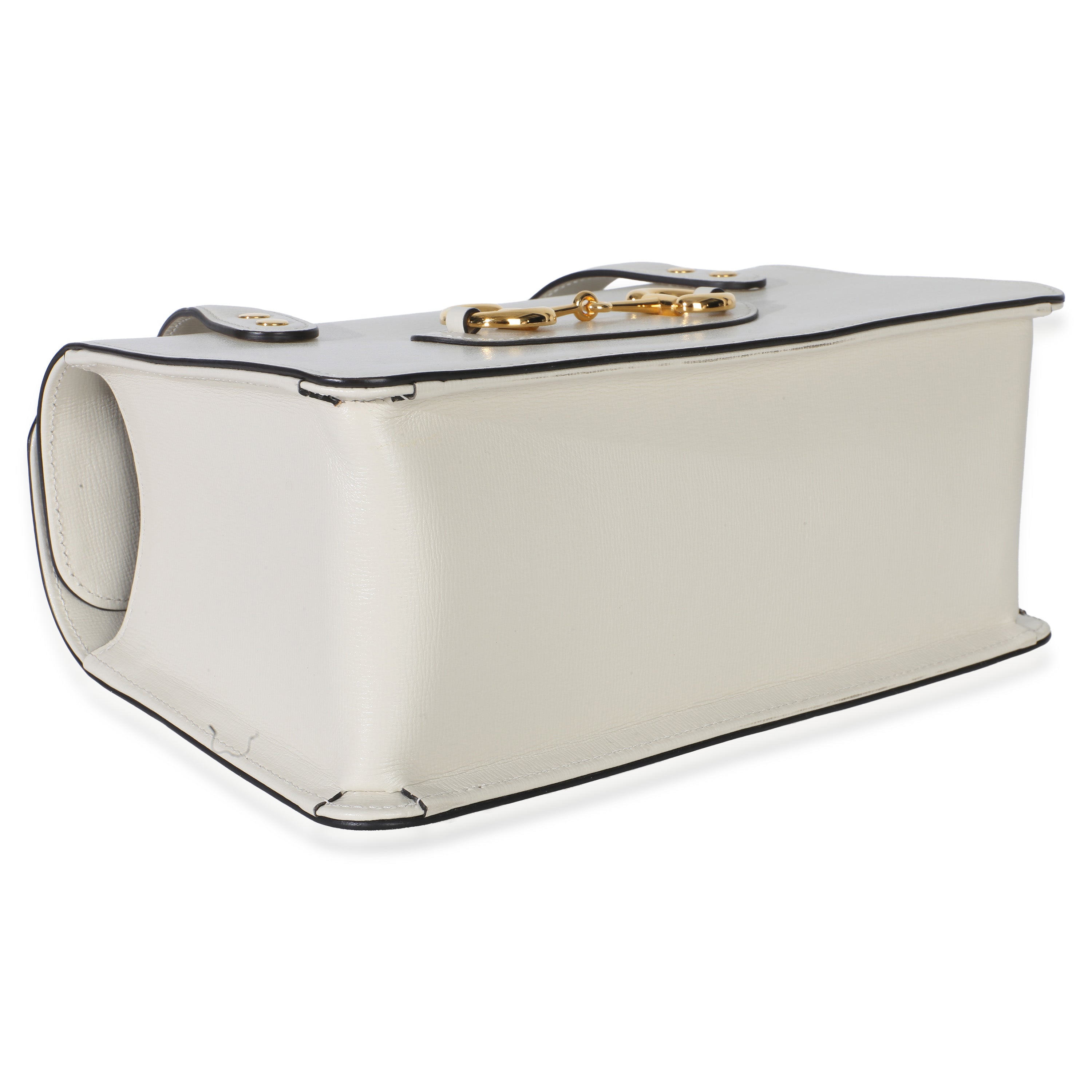 Mystic White Calfskin Small Horsebit 1955 Foldover Top Handle Bag