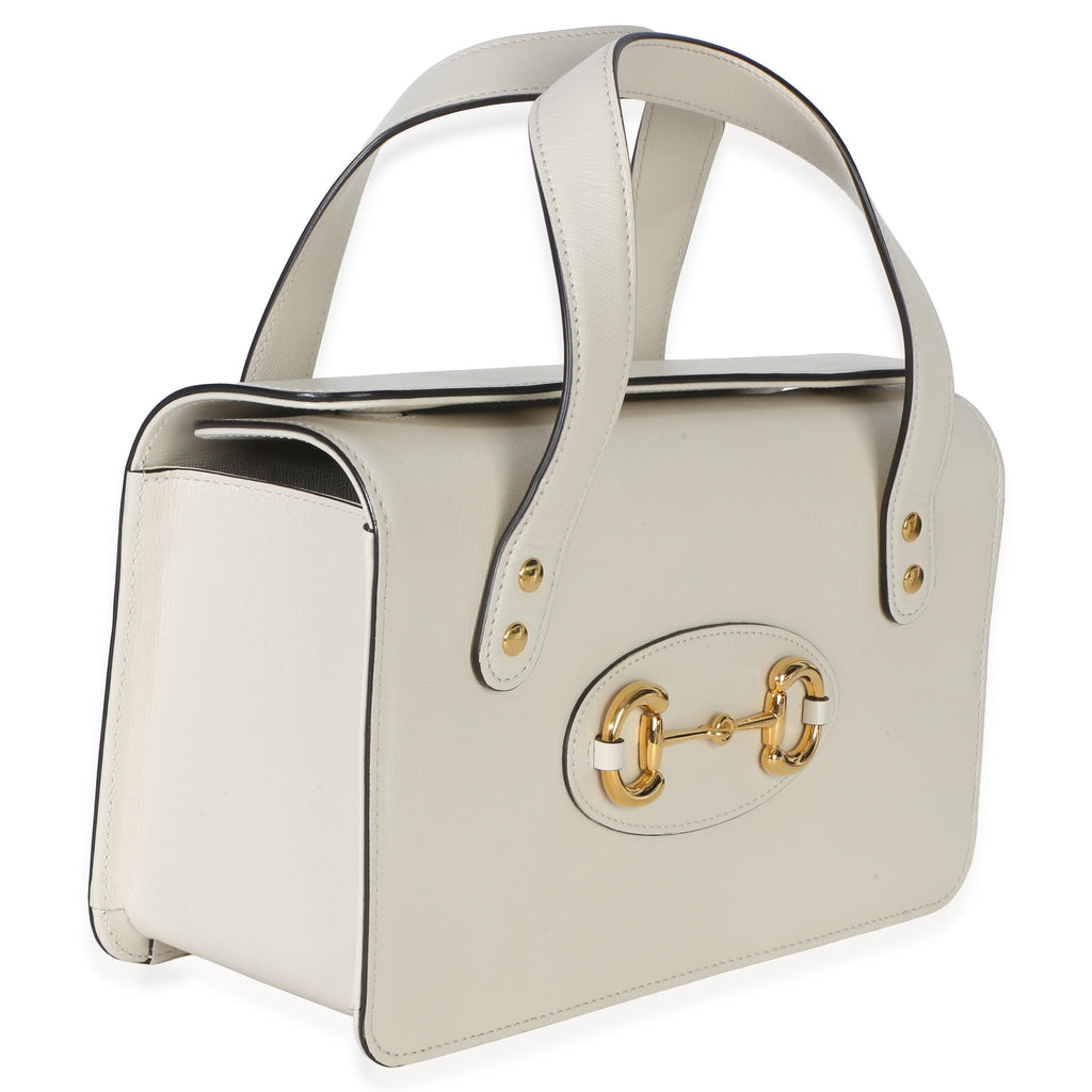 Mystic White Calfskin Small Horsebit 1955 Foldover Top Handle Bag