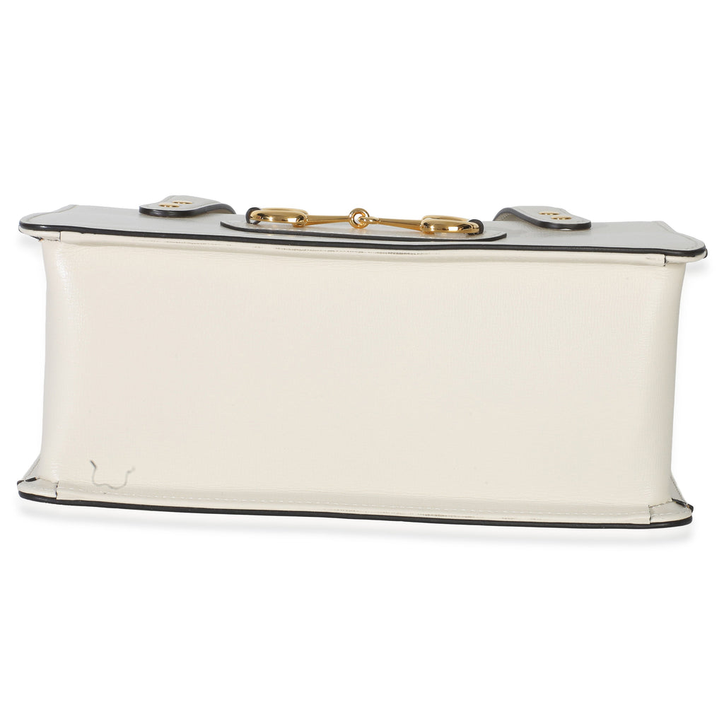 Mystic White Calfskin Small Horsebit 1955 Foldover Top Handle Bag