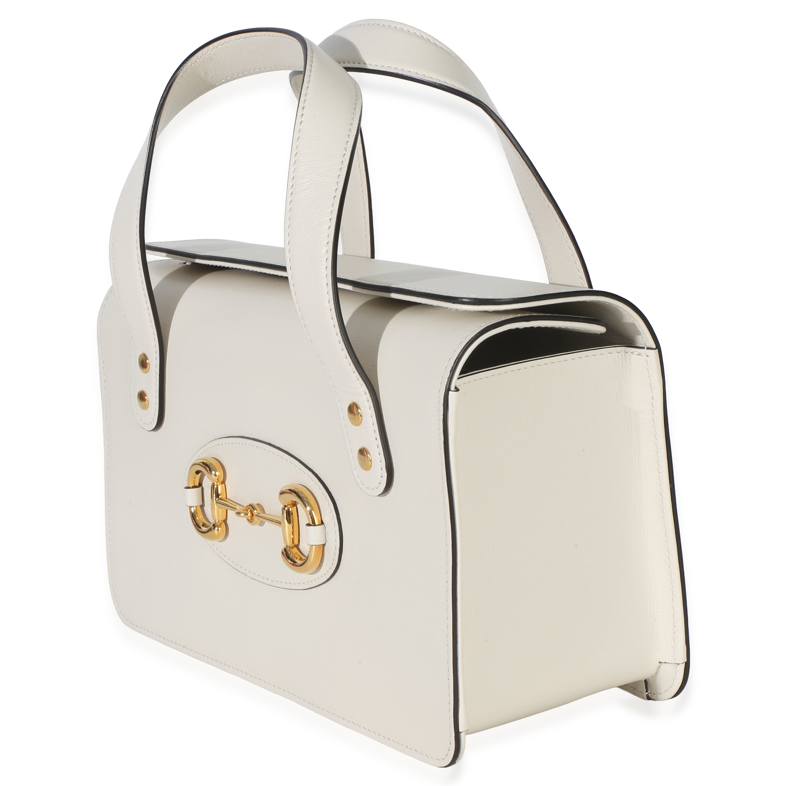 Mystic White Calfskin Small Horsebit 1955 Foldover Top Handle Bag