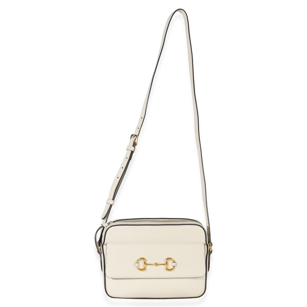White Textured Calfskin Small Horsebit 1955 Shoulder Bag