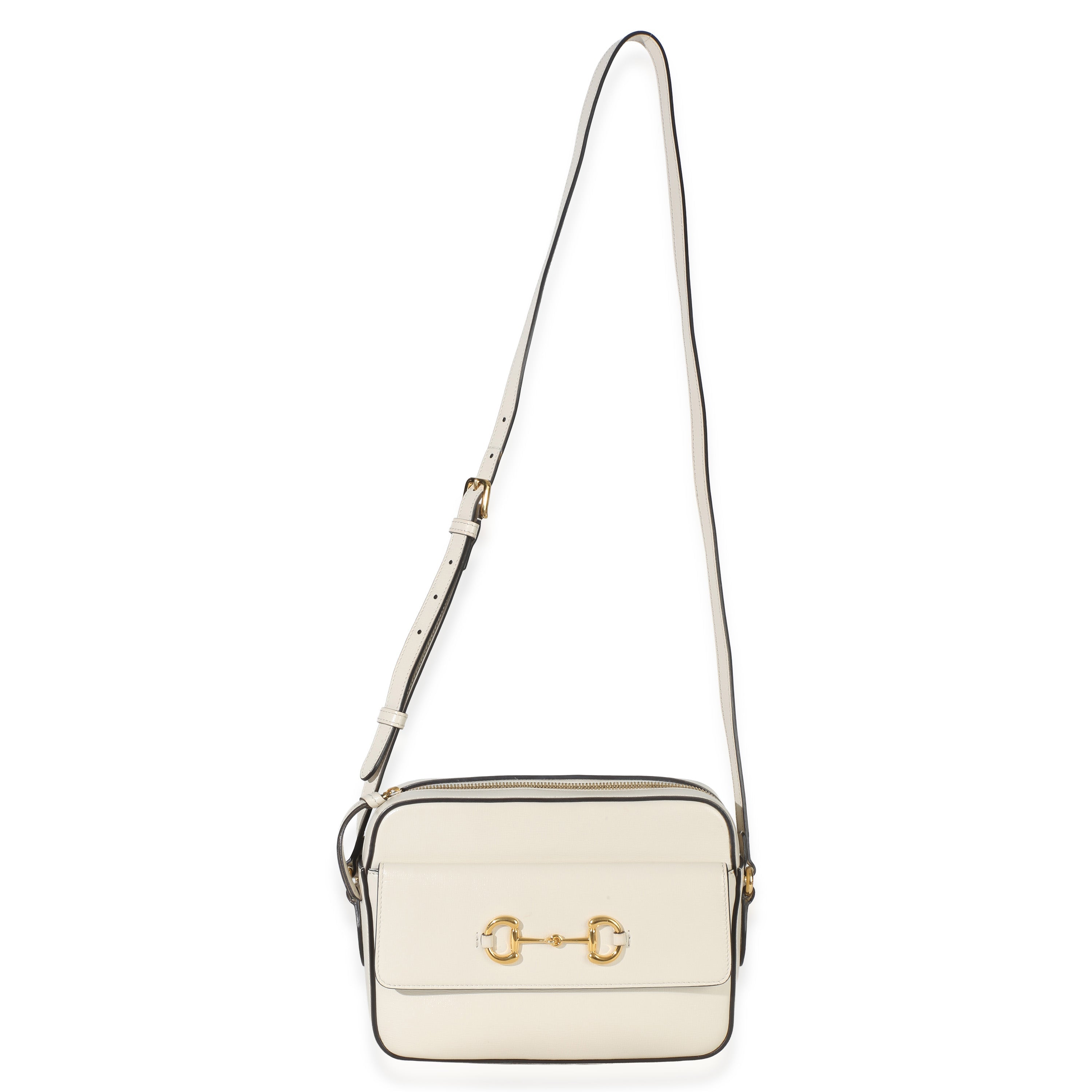 White Textured Calfskin Small Horsebit 1955 Shoulder Bag