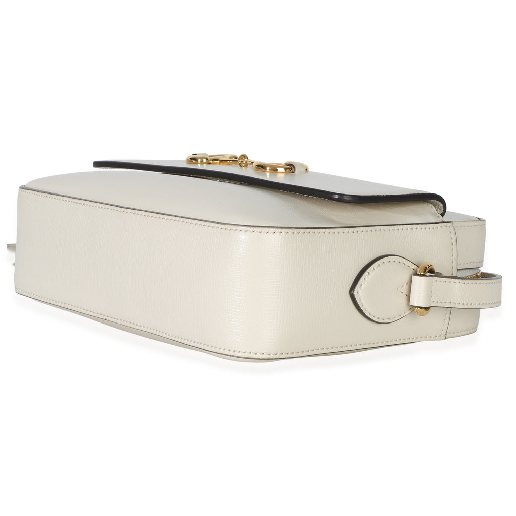 White Textured Calfskin Small Horsebit 1955 Shoulder Bag