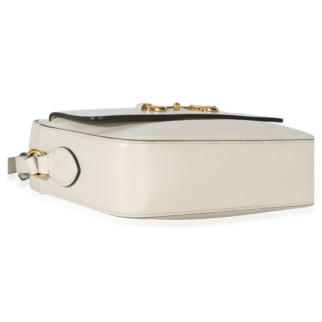 White Textured Calfskin Small Horsebit 1955 Shoulder Bag