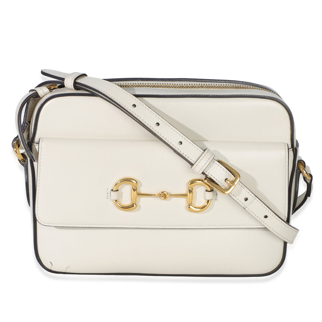 White Textured Calfskin Small Horsebit 1955 Shoulder Bag