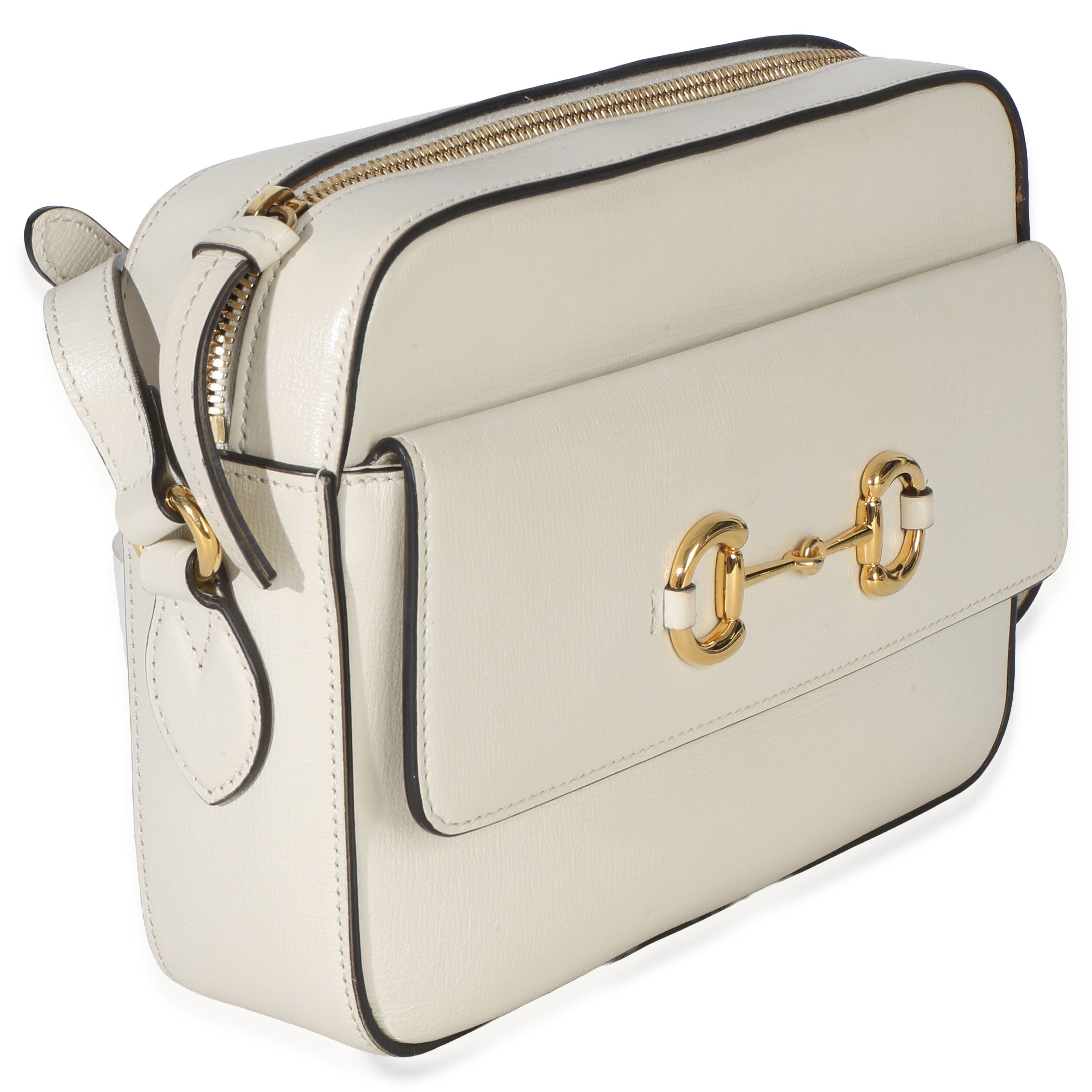 White Textured Calfskin Small Horsebit 1955 Shoulder Bag