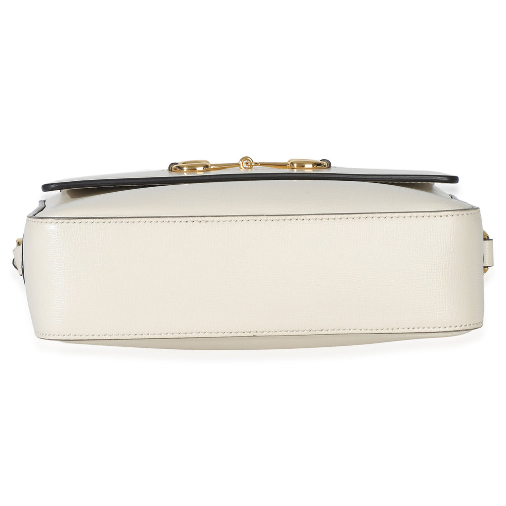 White Textured Calfskin Small Horsebit 1955 Shoulder Bag