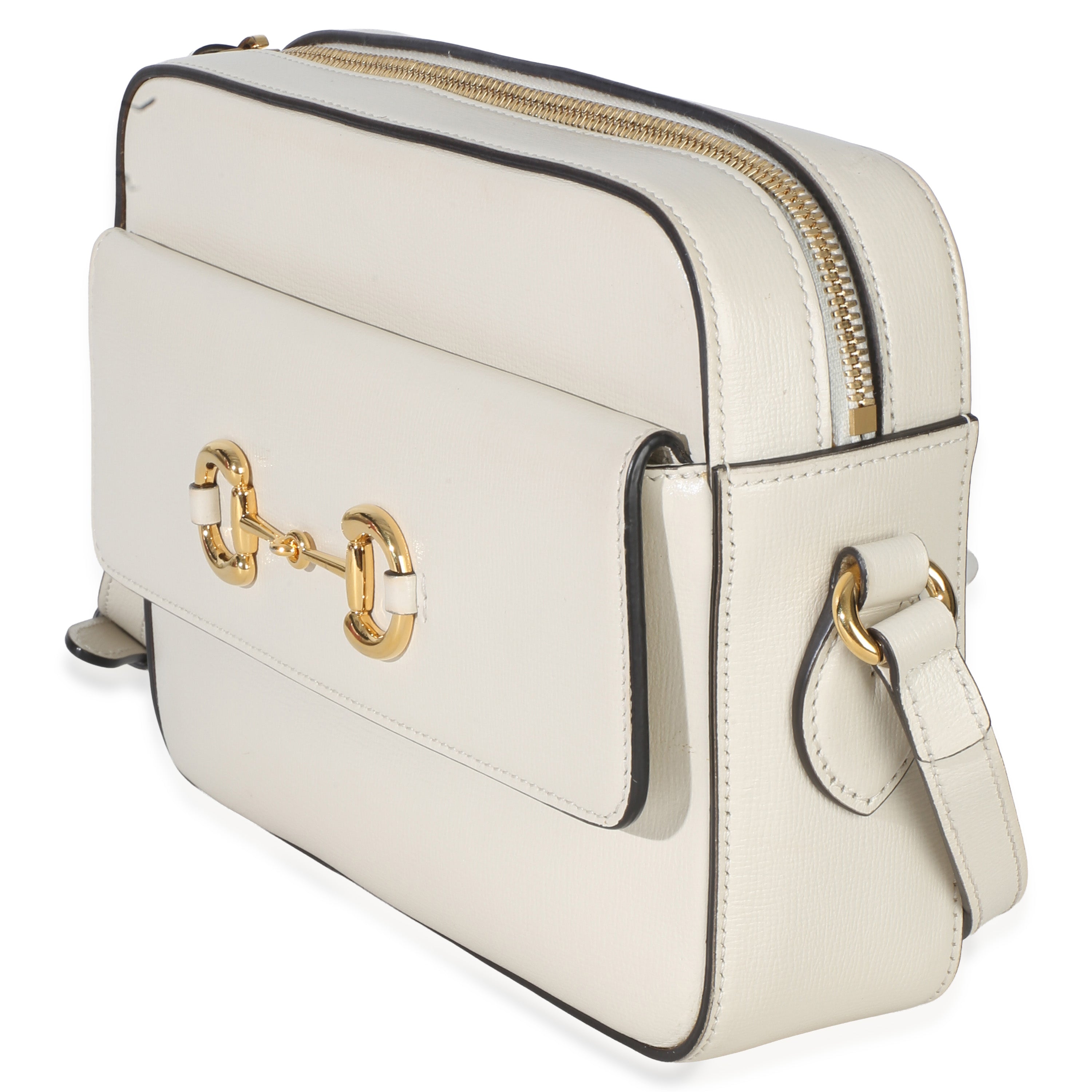 White Textured Calfskin Small Horsebit 1955 Shoulder Bag