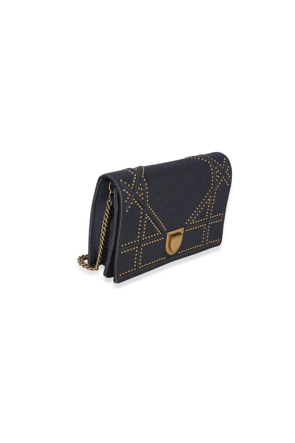 Blue Denim Studded Diorama Wallet On Chain
