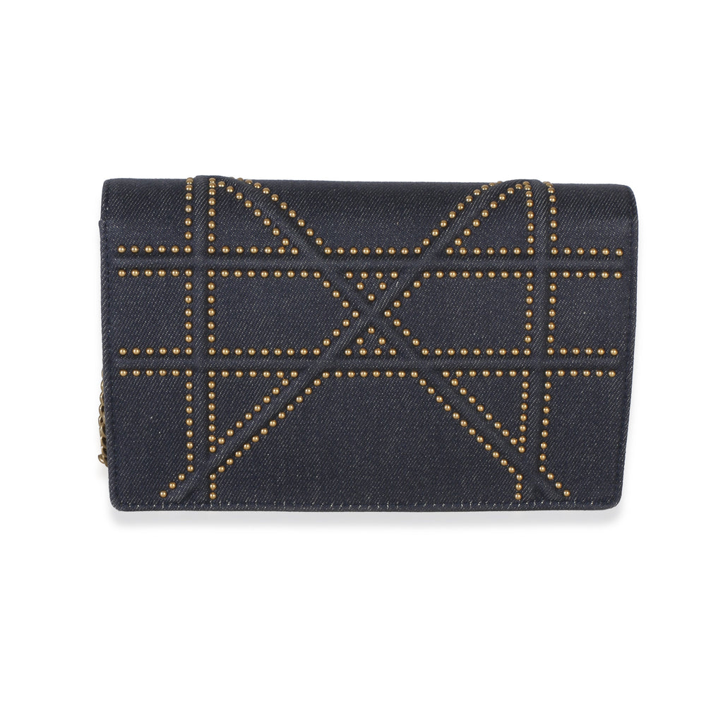 Blue Denim Studded Diorama Wallet On Chain