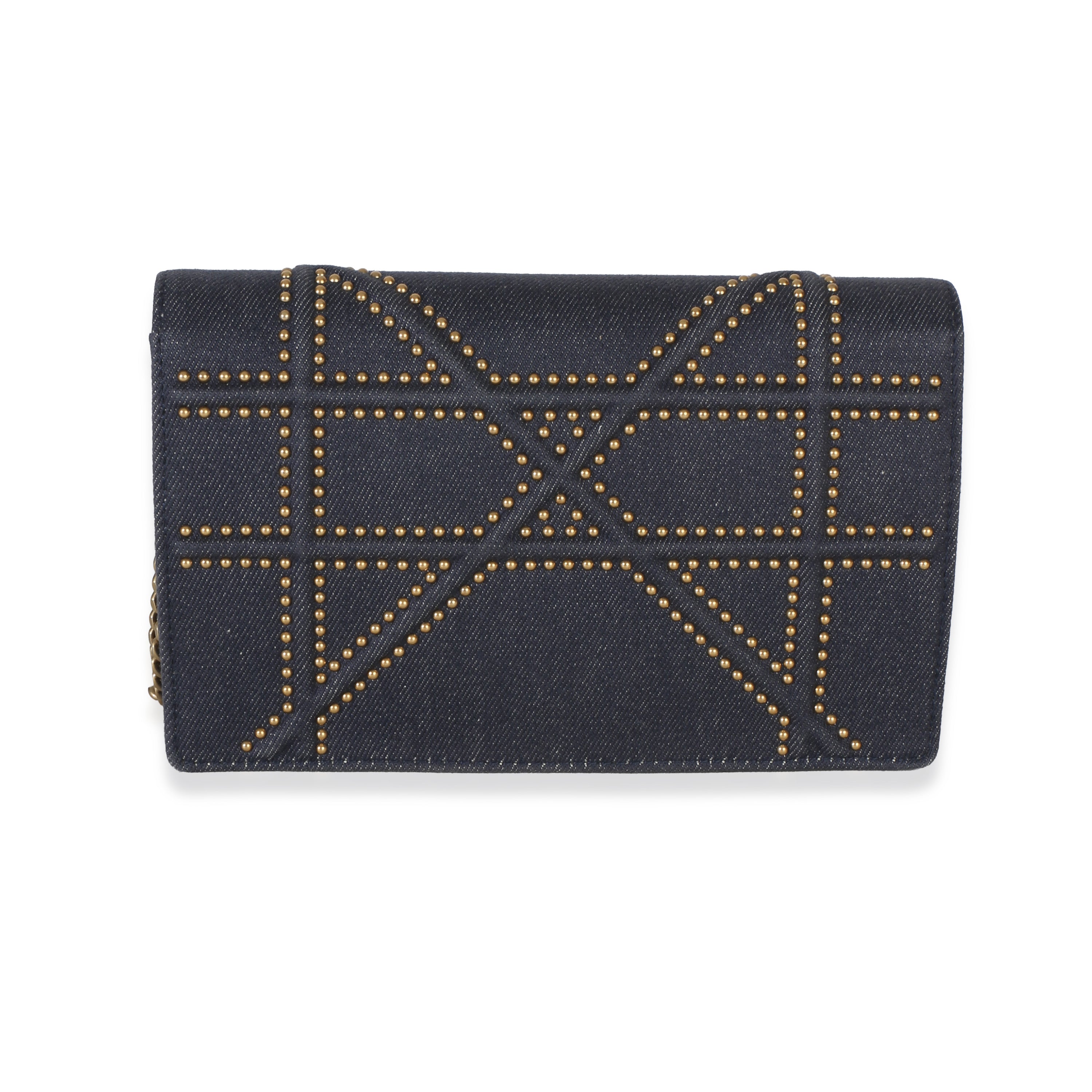 Blue Denim Studded Diorama Wallet On Chain