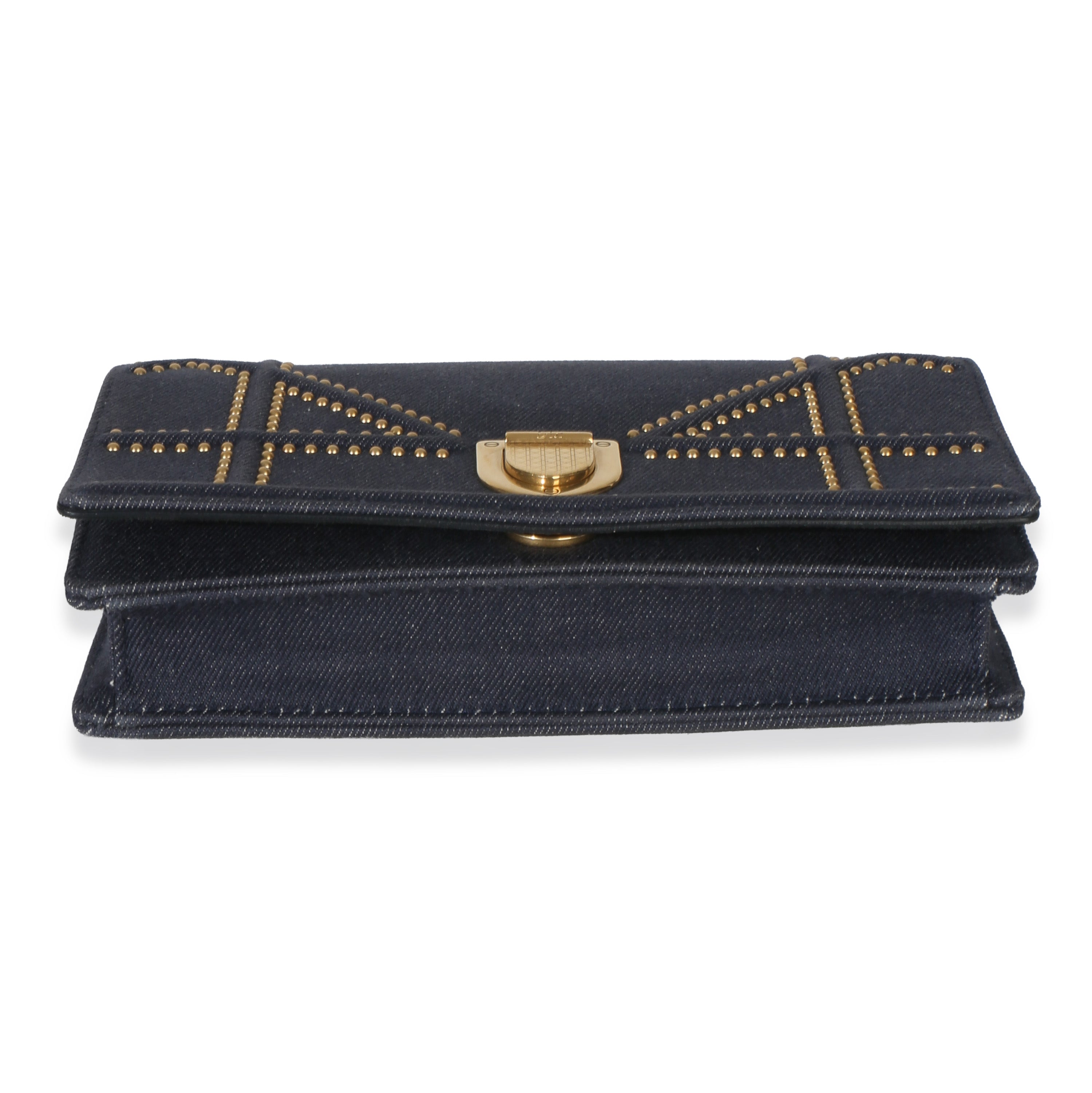 Blue Denim Studded Diorama Wallet On Chain