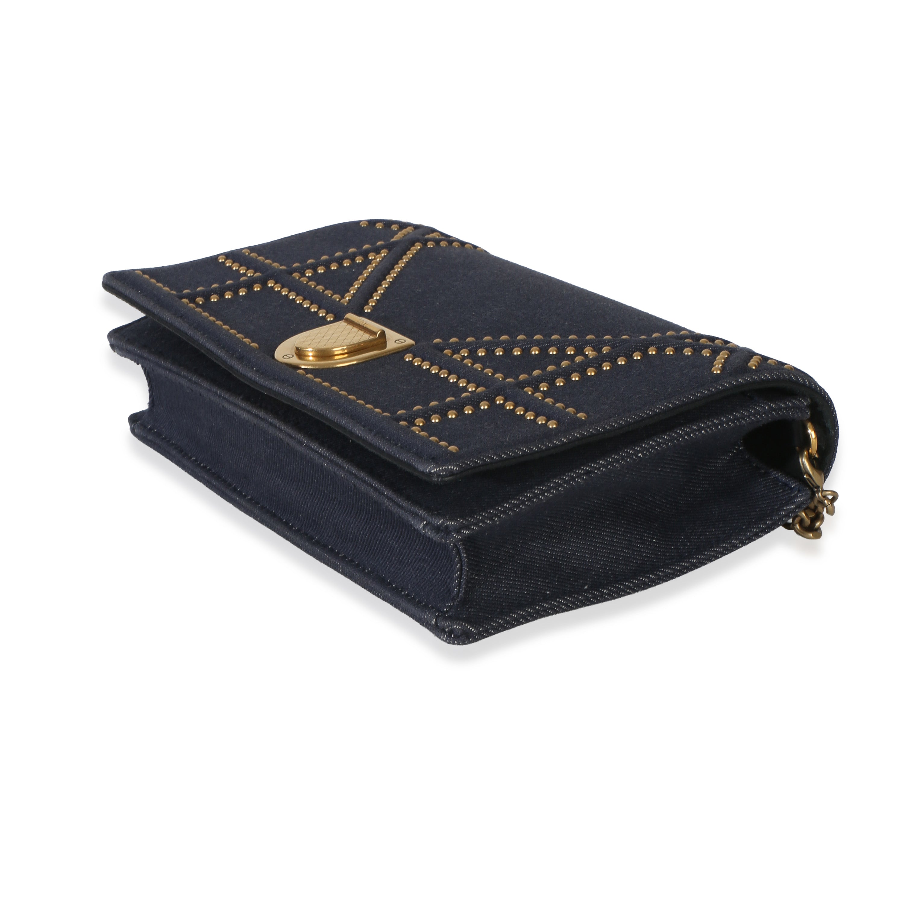 Blue Denim Studded Diorama Wallet On Chain