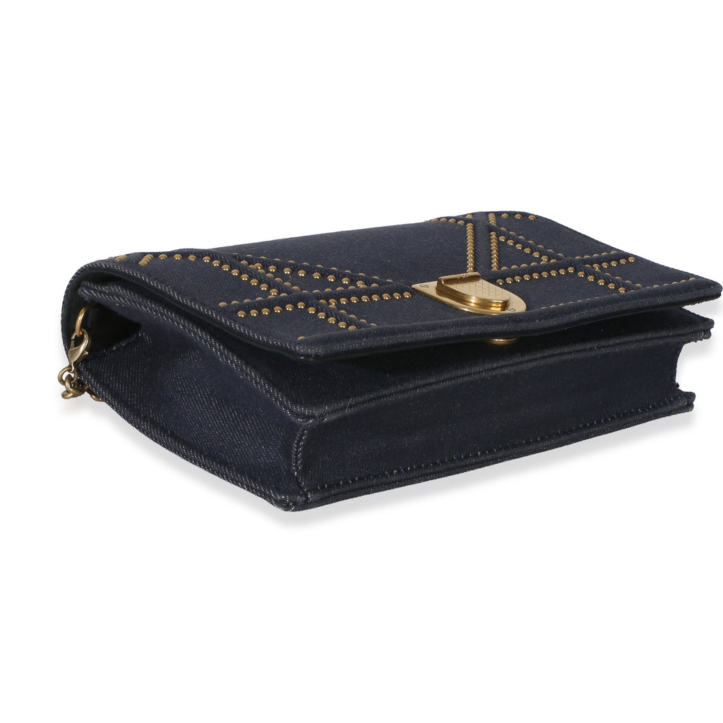 Blue Denim Studded Diorama Wallet On Chain