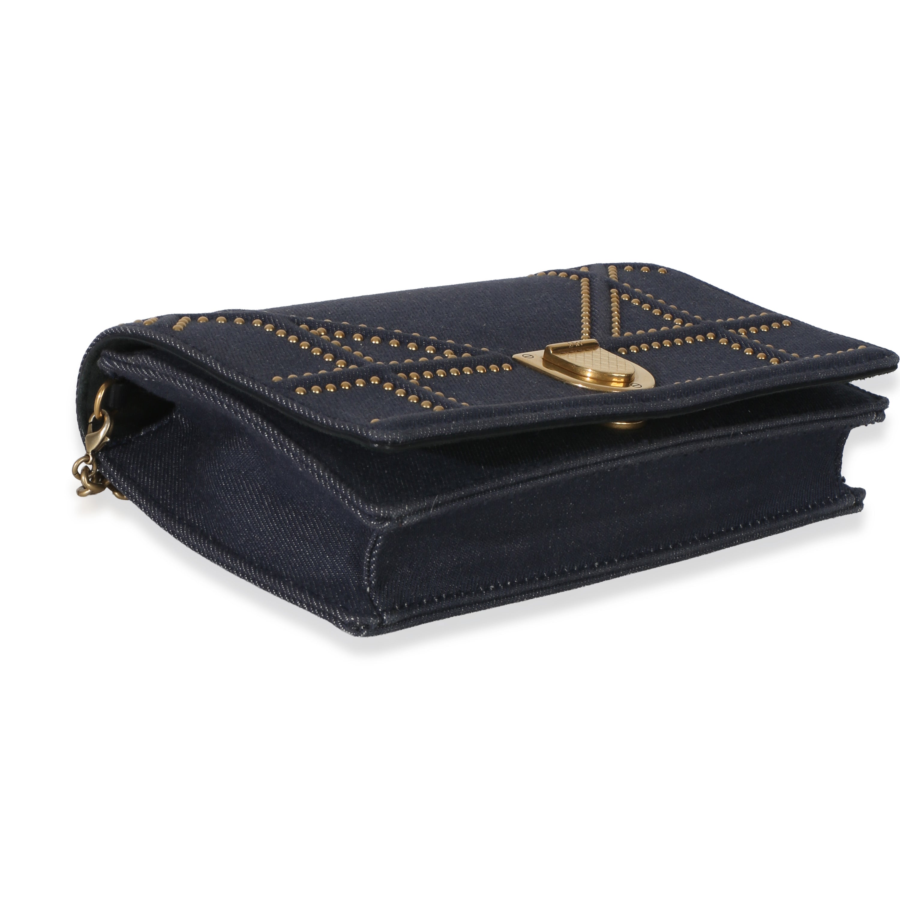 Blue Denim Studded Diorama Wallet On Chain