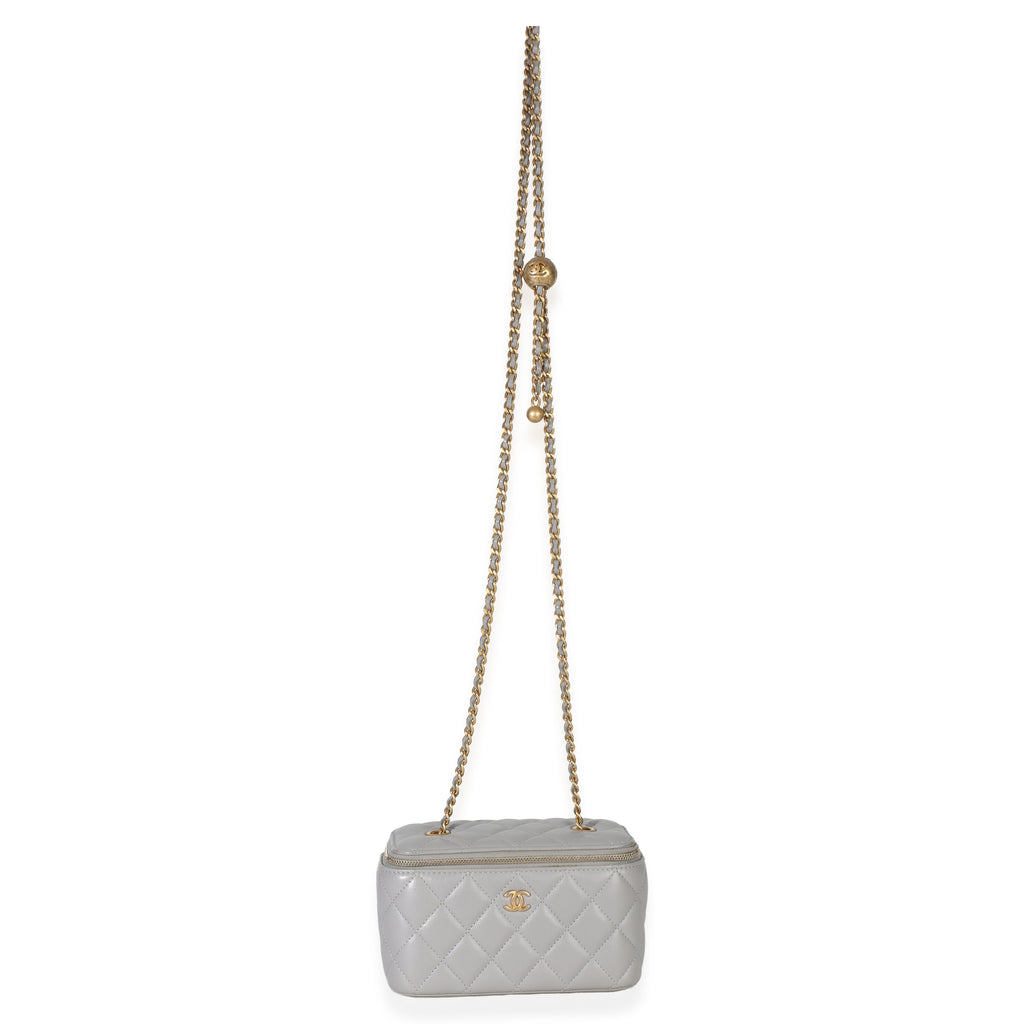 Grey Quilted Lambskin Small Pearl Crush Vanity Case