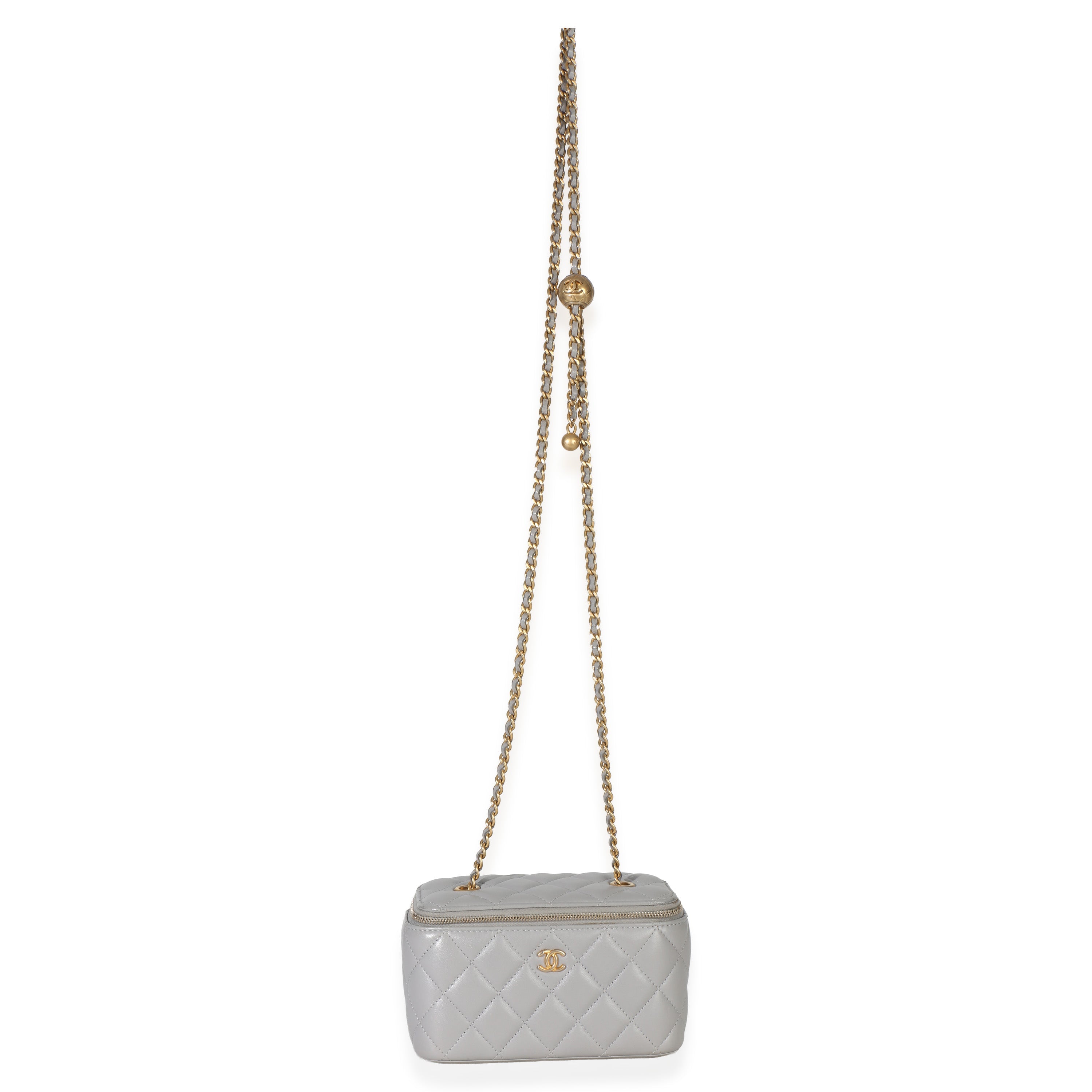Grey Quilted Lambskin Small Pearl Crush Vanity Case