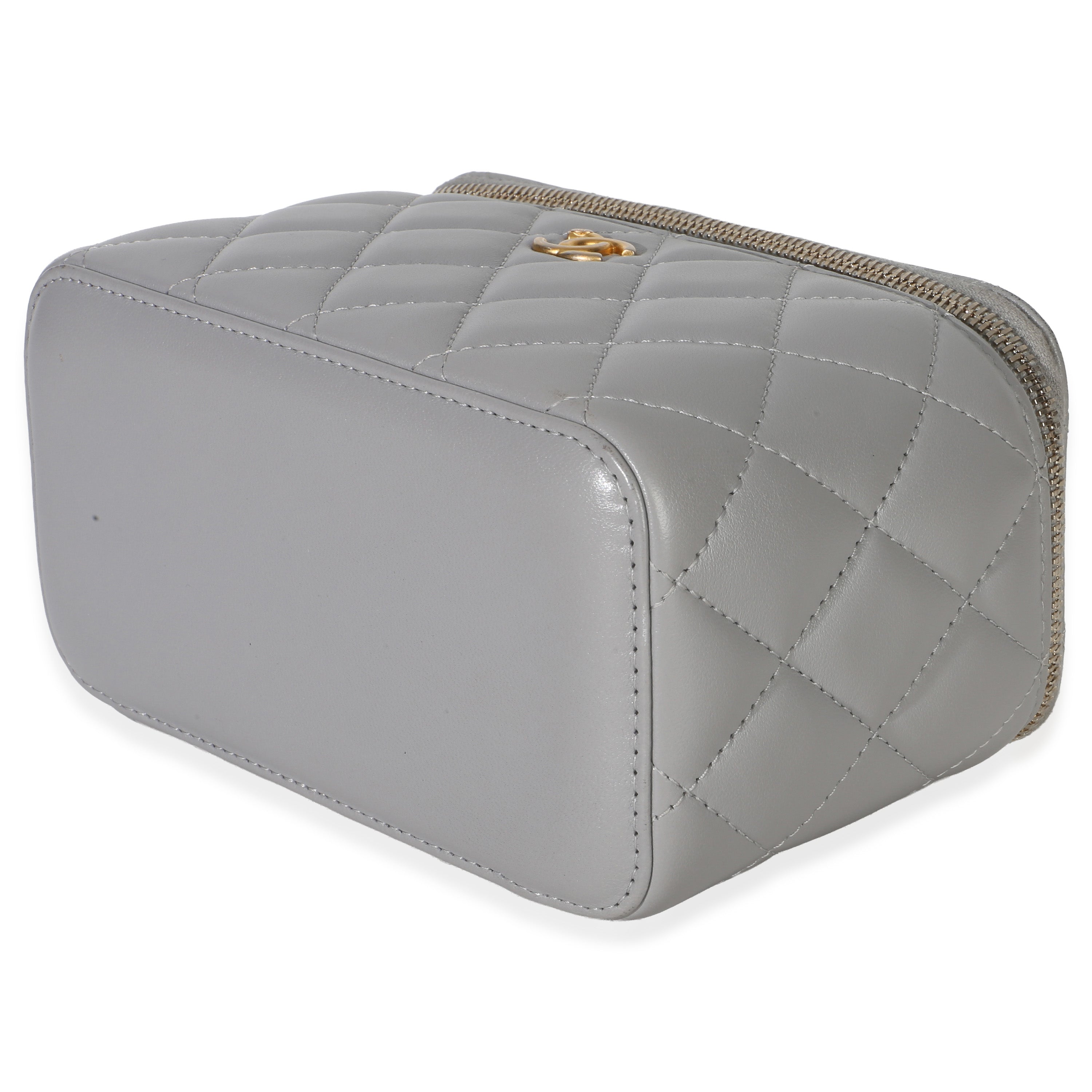 Grey Quilted Lambskin Small Pearl Crush Vanity Case