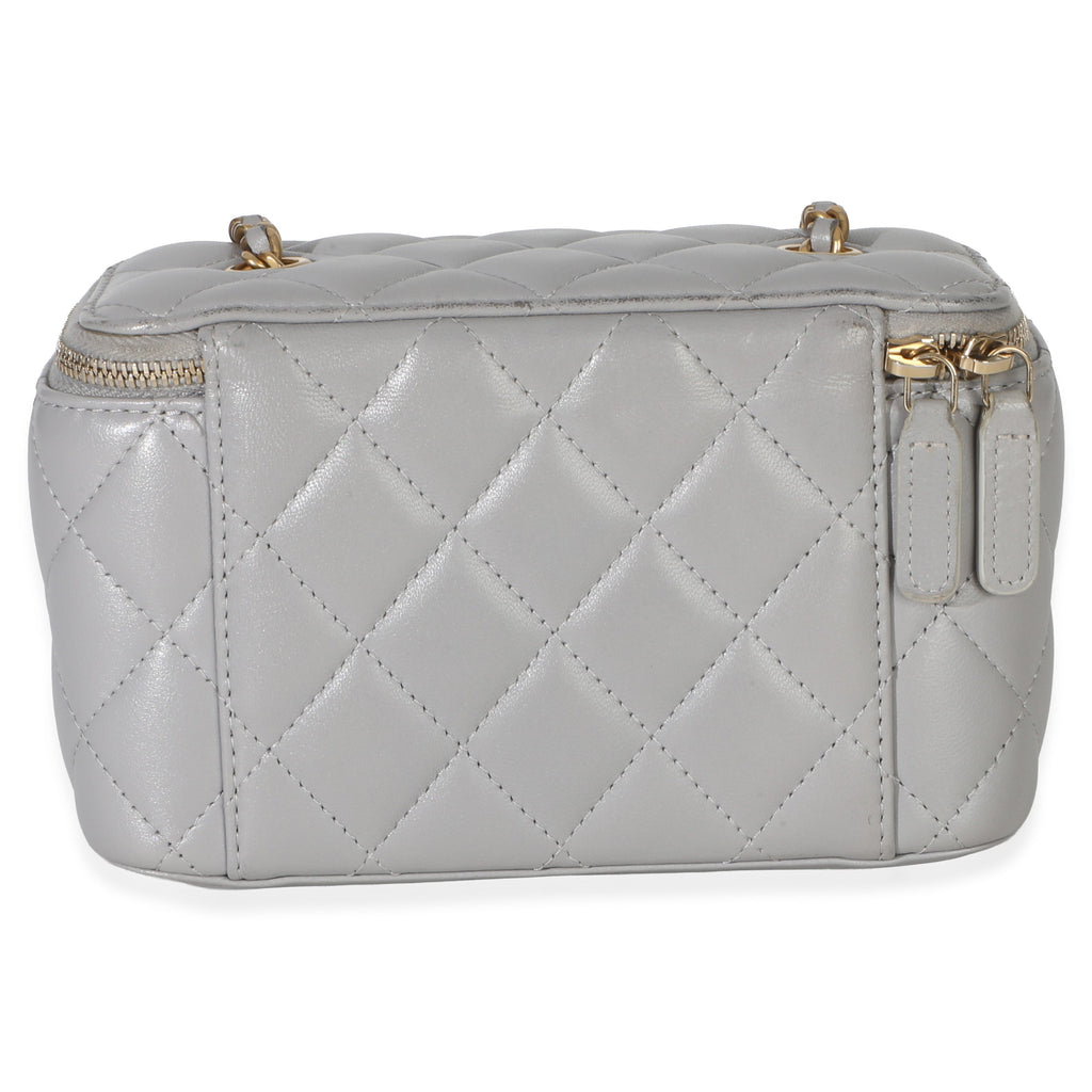Grey Quilted Lambskin Small Pearl Crush Vanity Case
