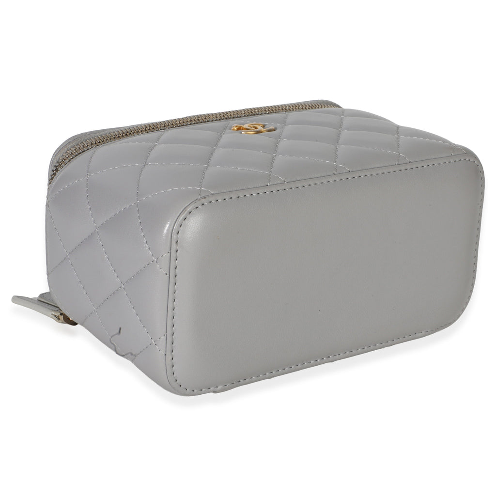 Grey Quilted Lambskin Small Pearl Crush Vanity Case