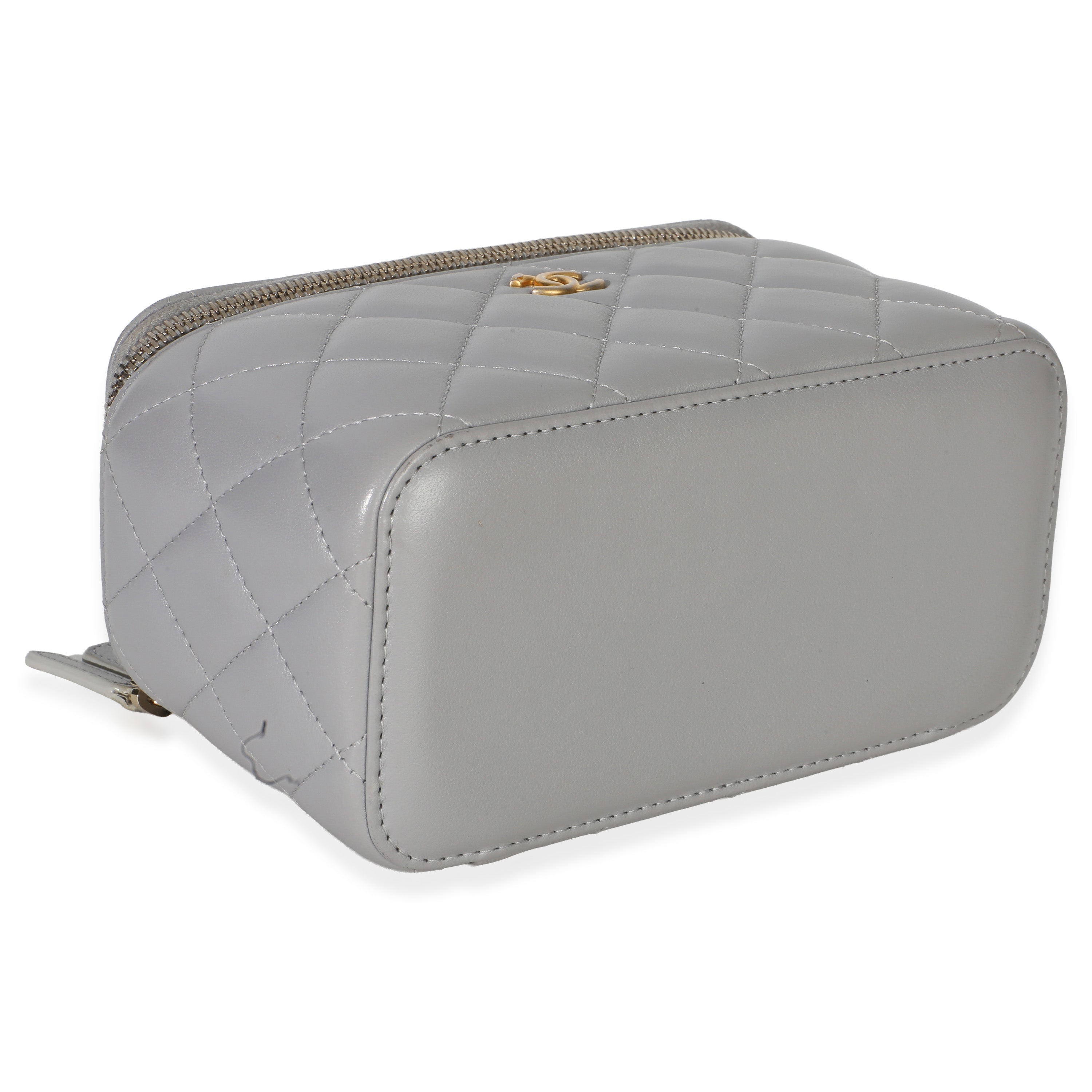 Grey Quilted Lambskin Small Pearl Crush Vanity Case