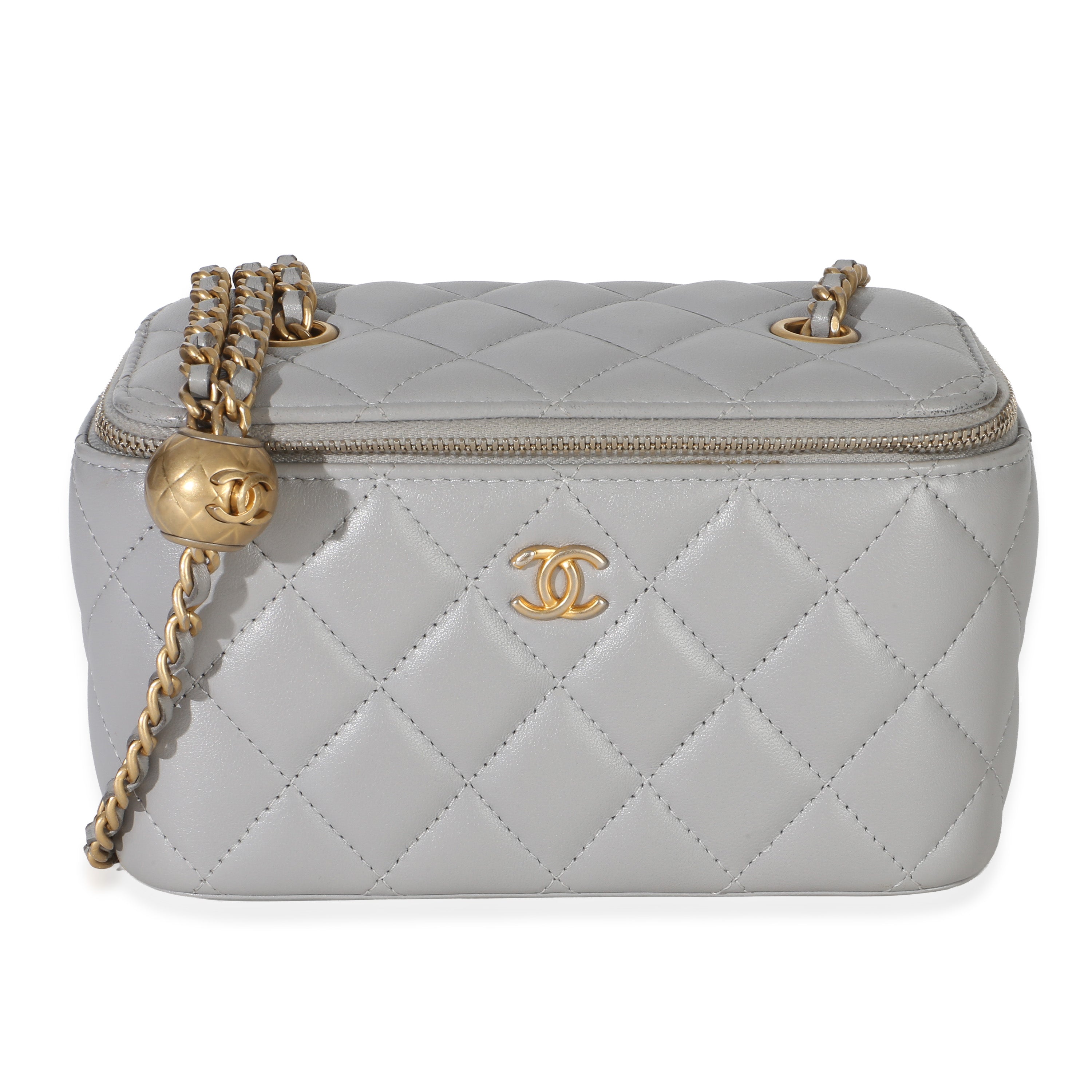 Grey Quilted Lambskin Small Pearl Crush Vanity Case