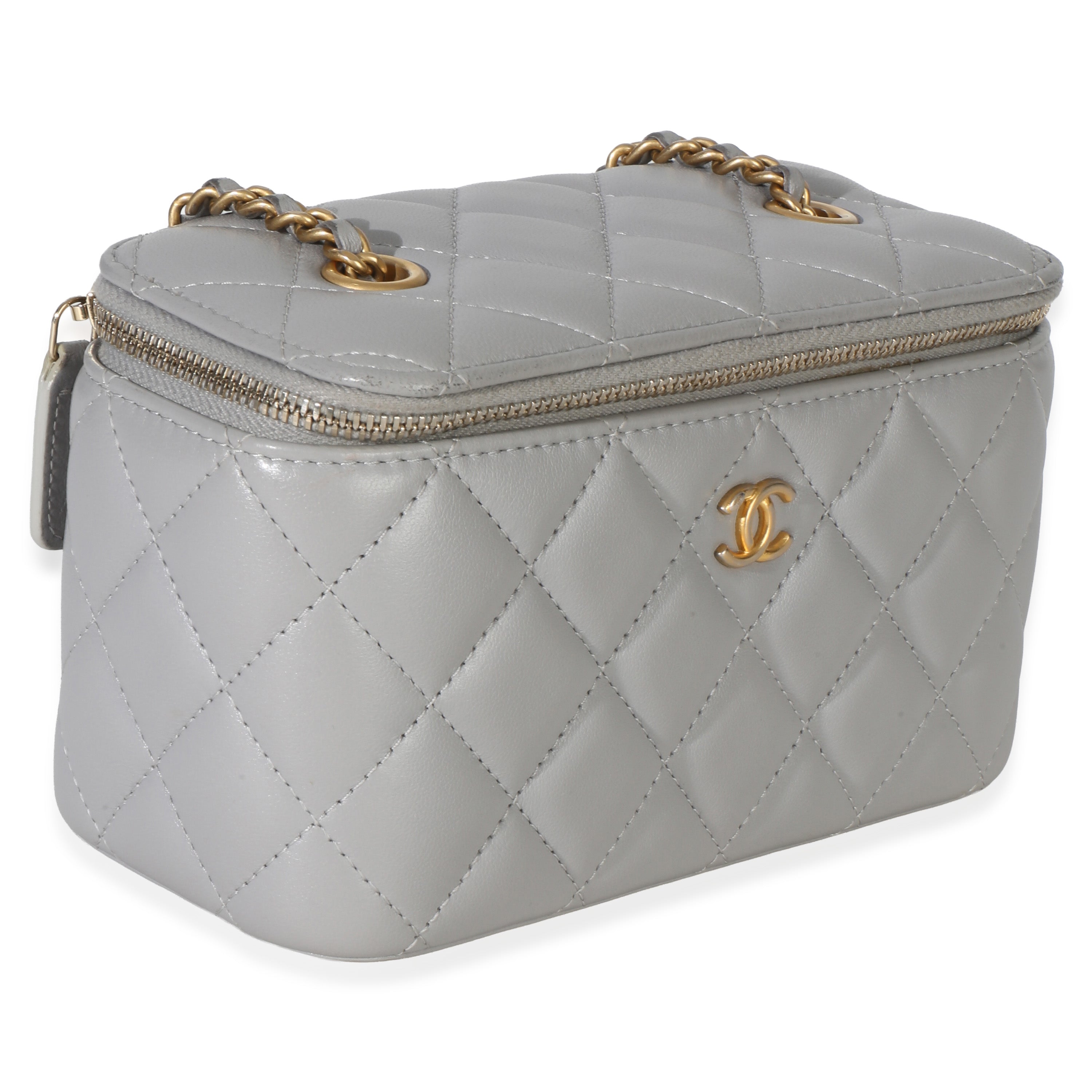 Grey Quilted Lambskin Small Pearl Crush Vanity Case