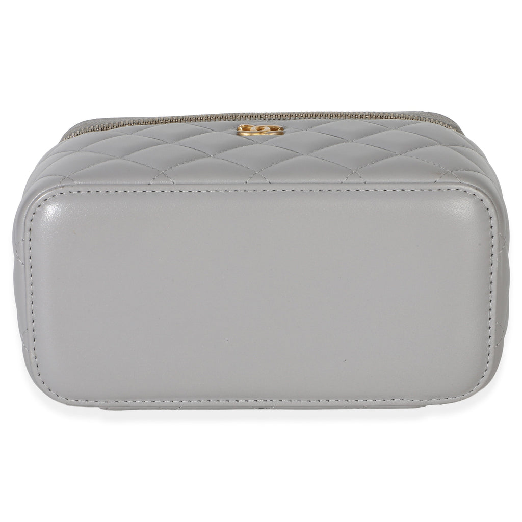 Grey Quilted Lambskin Small Pearl Crush Vanity Case