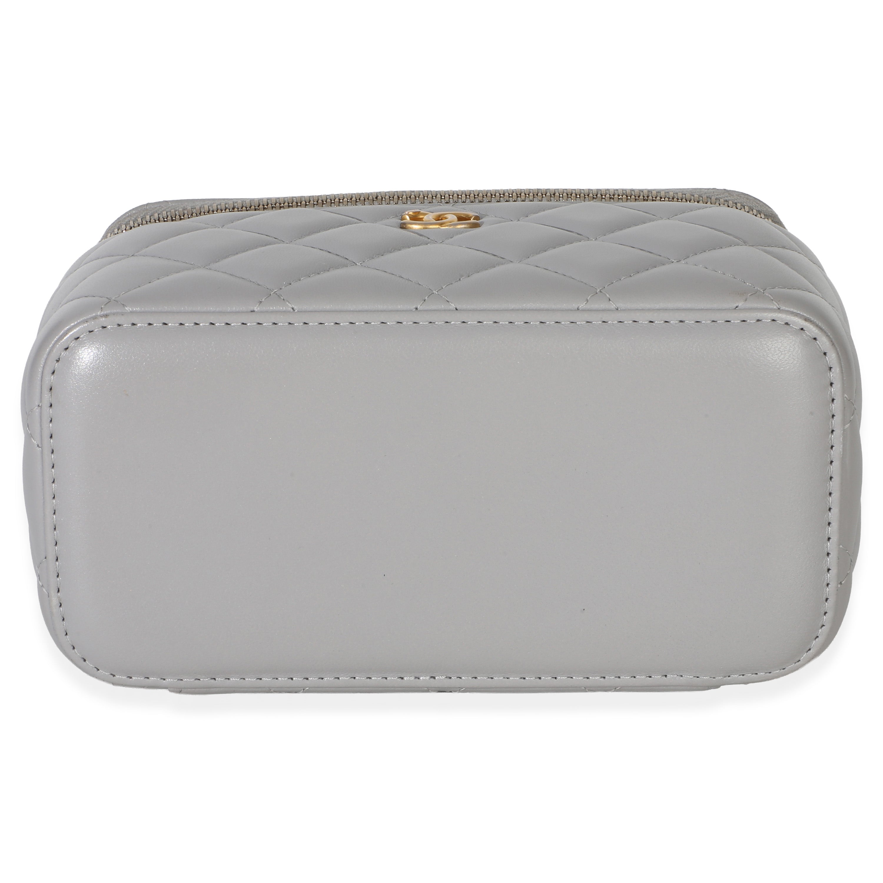 Grey Quilted Lambskin Small Pearl Crush Vanity Case