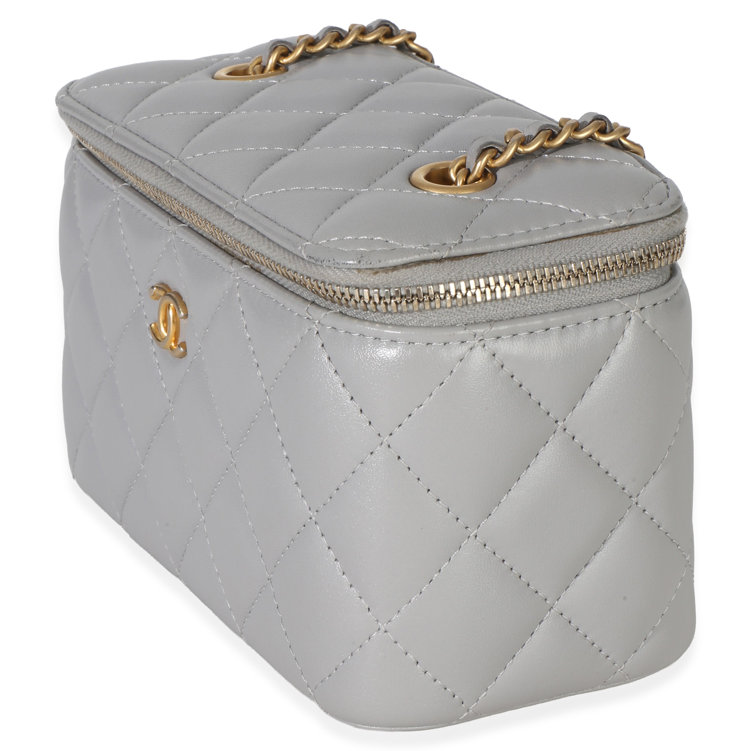 Grey Quilted Lambskin Small Pearl Crush Vanity Case