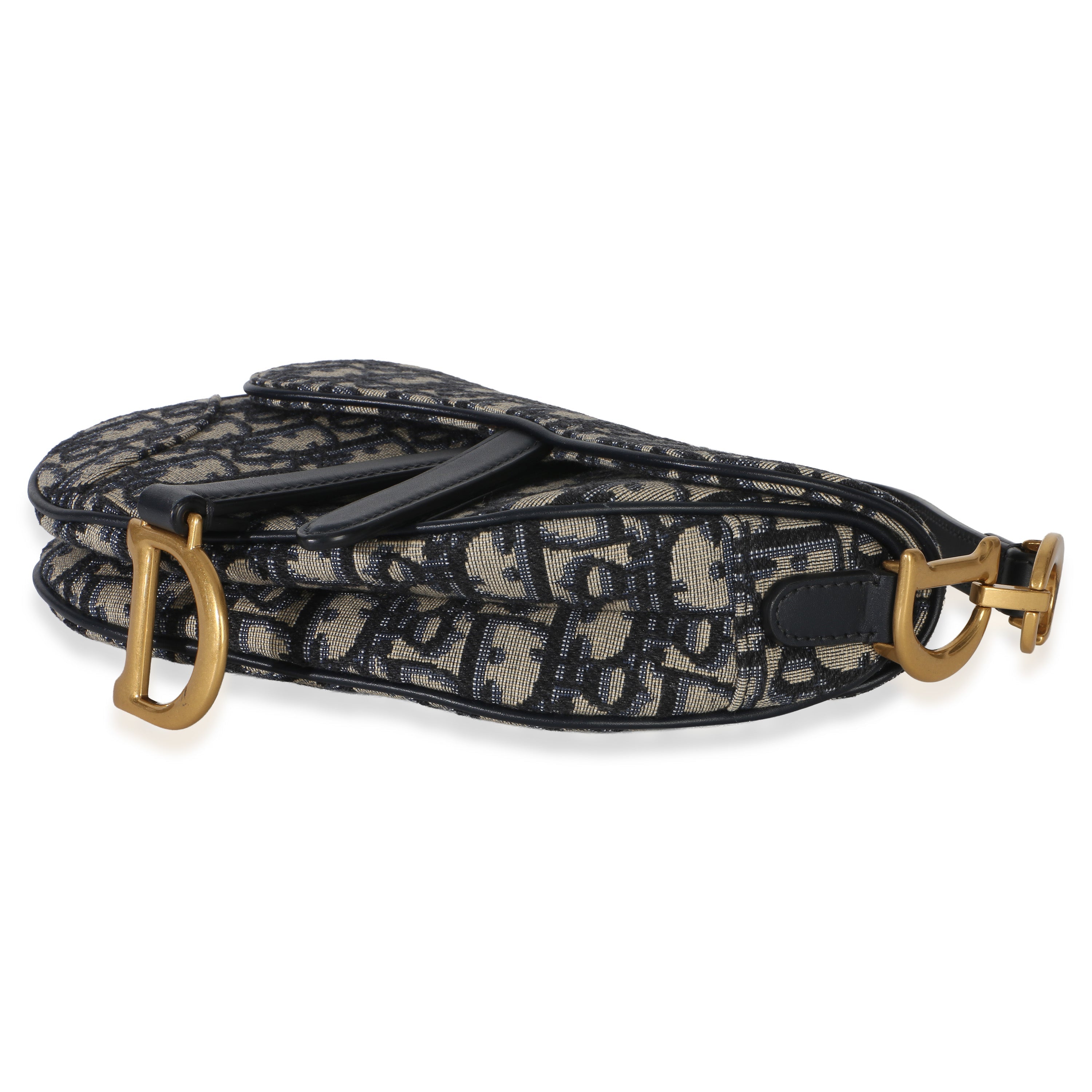 Navy Oblique Canvas Mini Saddle Bag