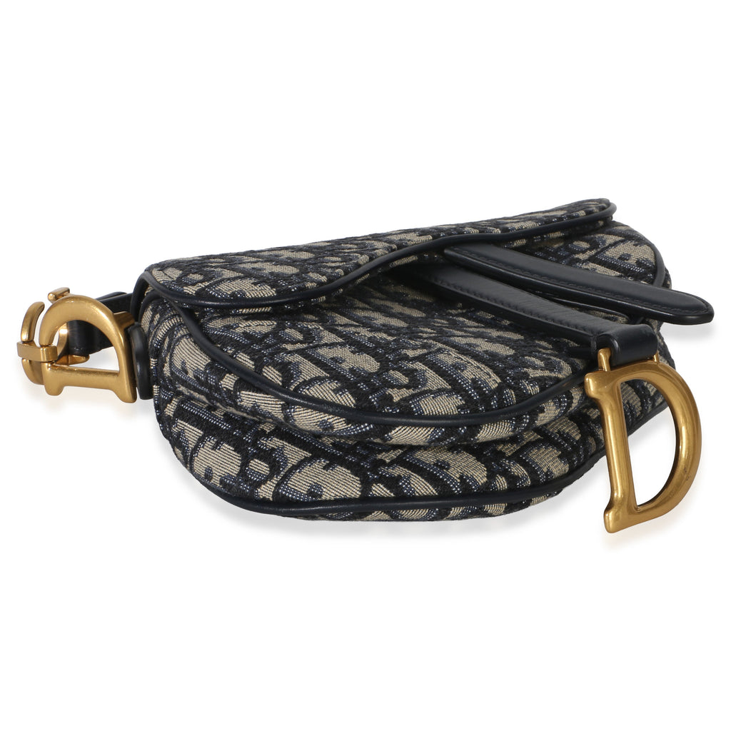 Navy Oblique Canvas Mini Saddle Bag