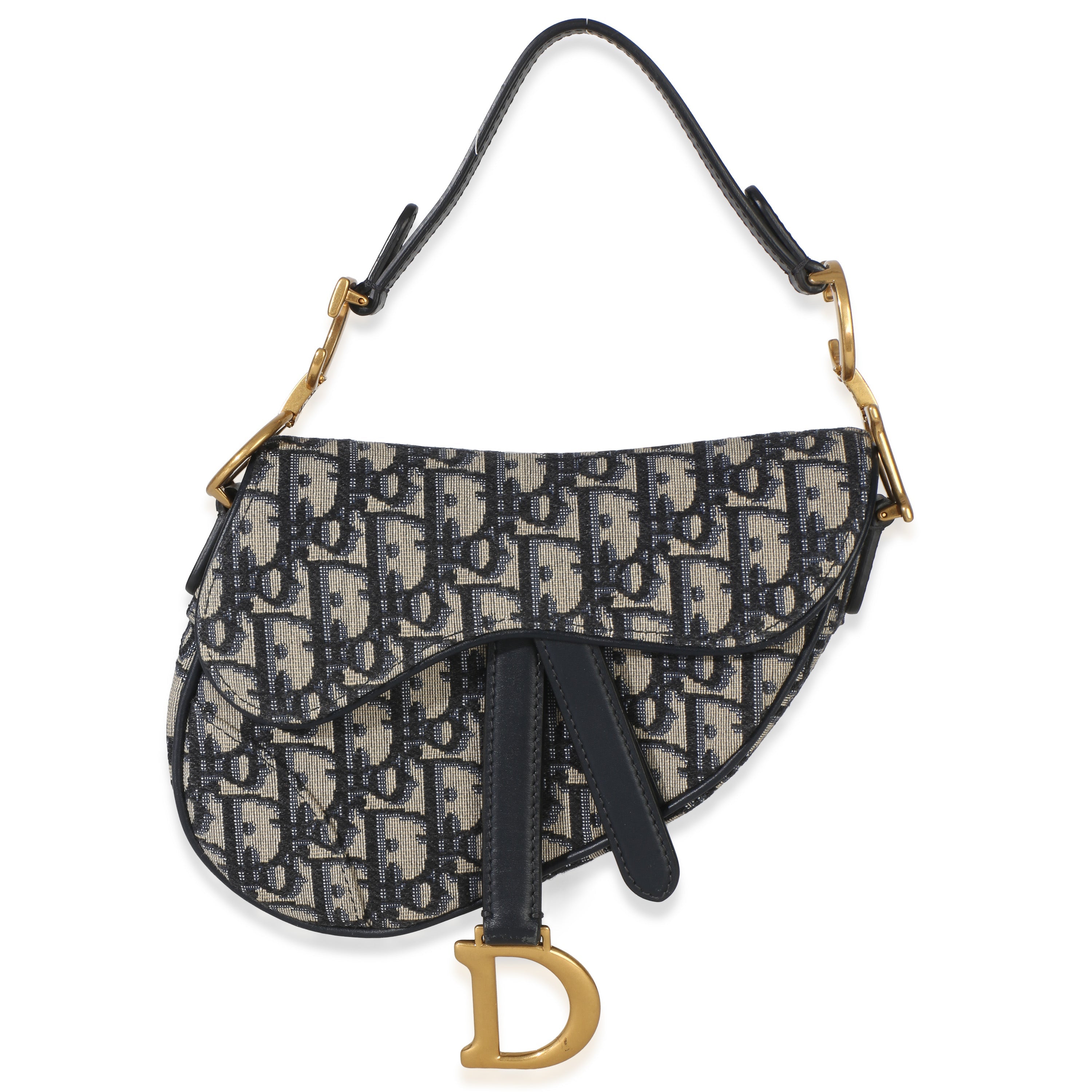Navy Oblique Canvas Mini Saddle Bag