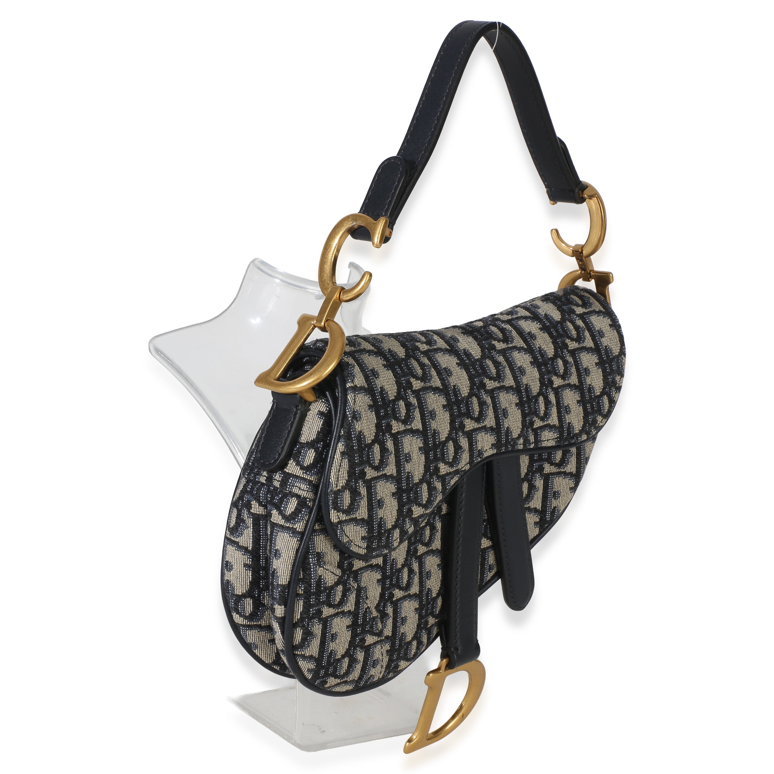 Navy Oblique Canvas Mini Saddle Bag