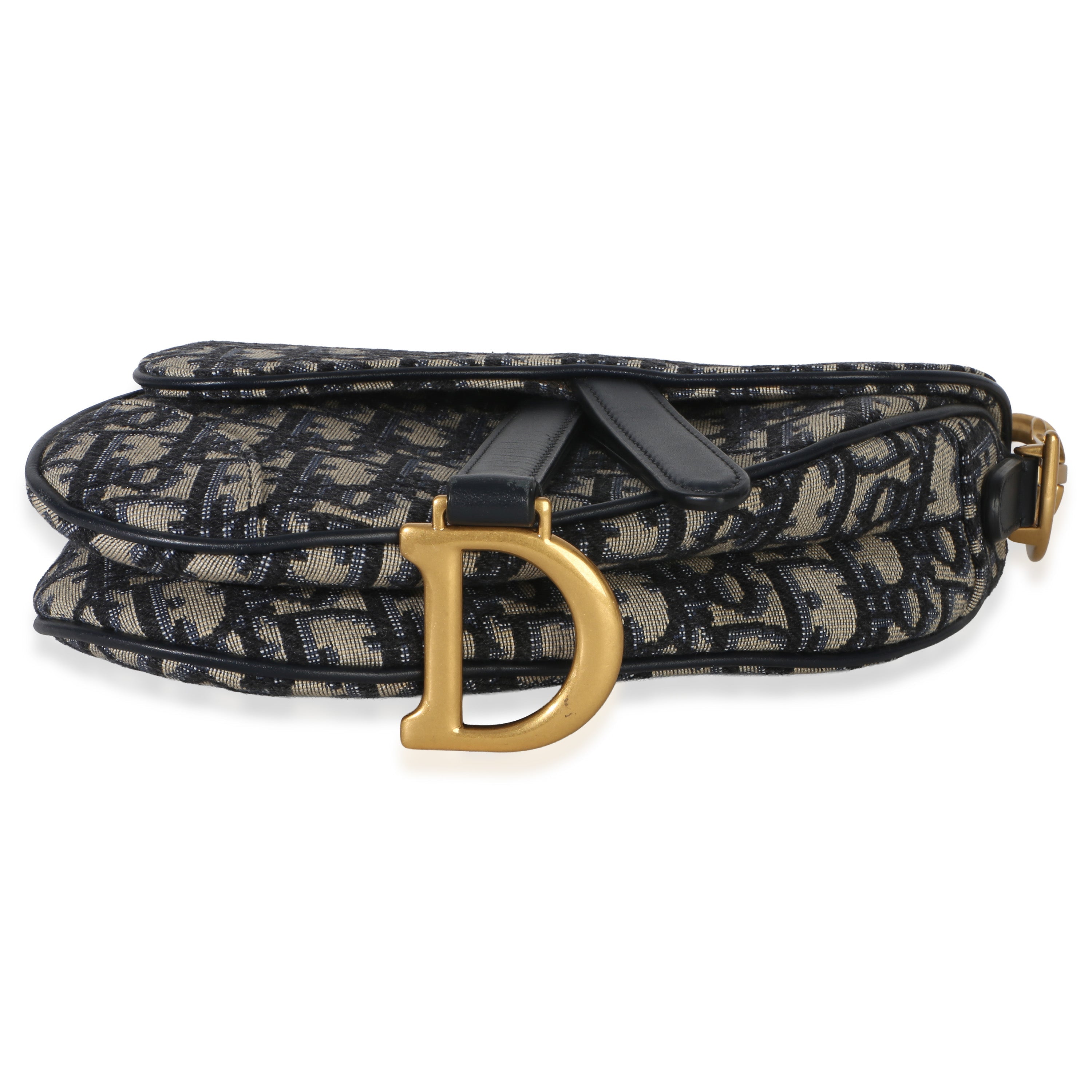 Navy Oblique Canvas Mini Saddle Bag