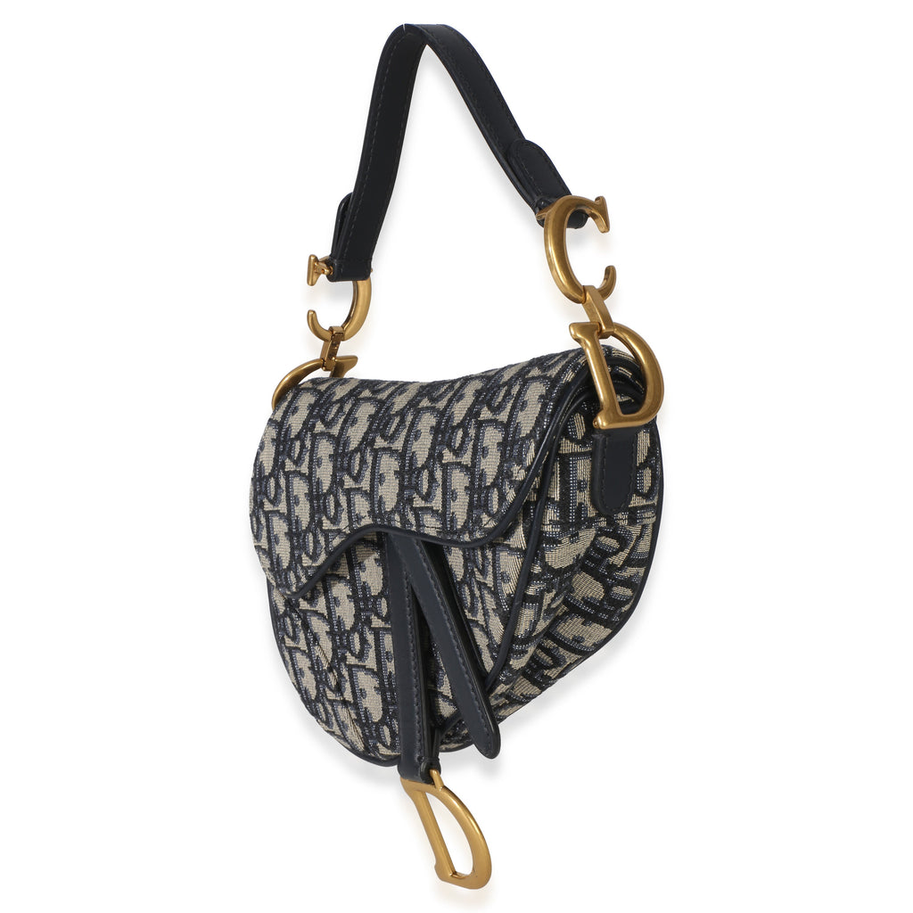 Navy Oblique Canvas Mini Saddle Bag