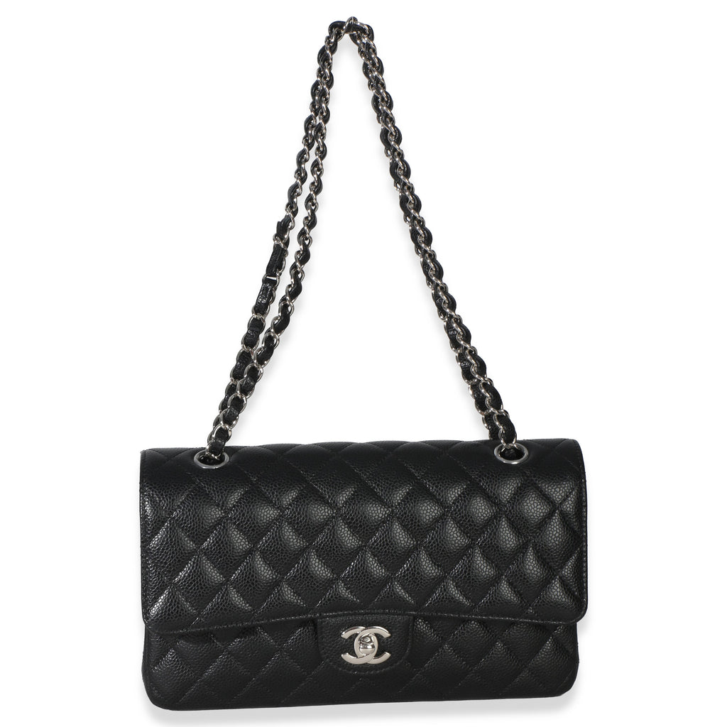 Black Quilted Caviar Medium Classic Double Flap Handbag