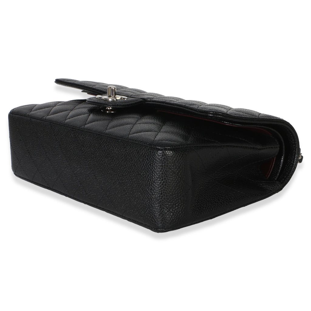 Black Quilted Caviar Medium Classic Double Flap Handbag