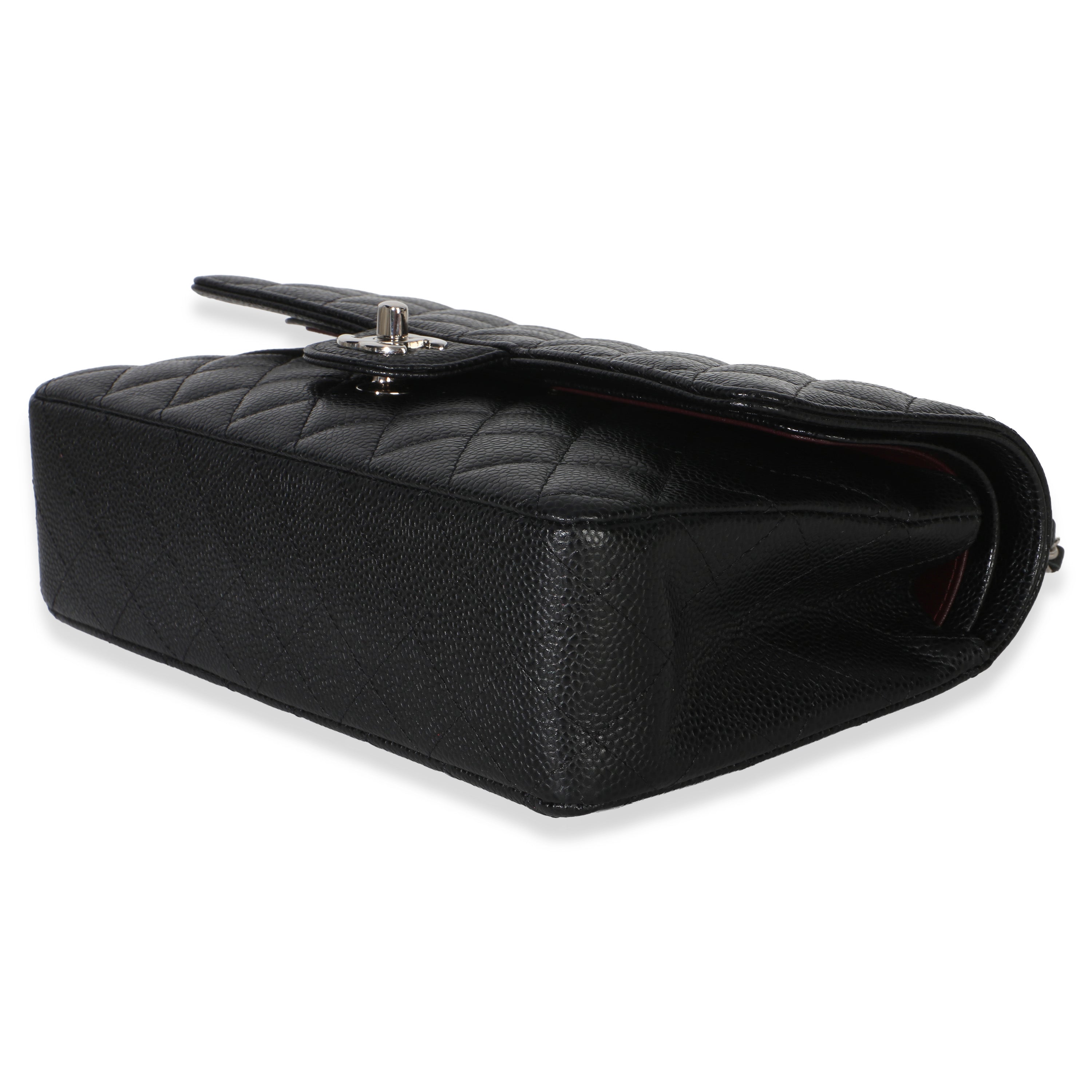 Black Quilted Caviar Medium Classic Double Flap Handbag
