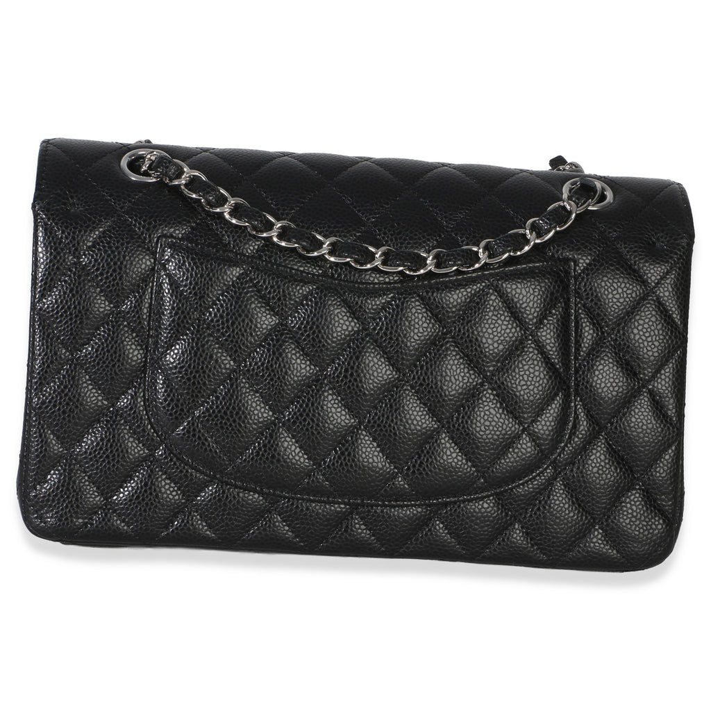 Black Quilted Caviar Medium Classic Double Flap Handbag