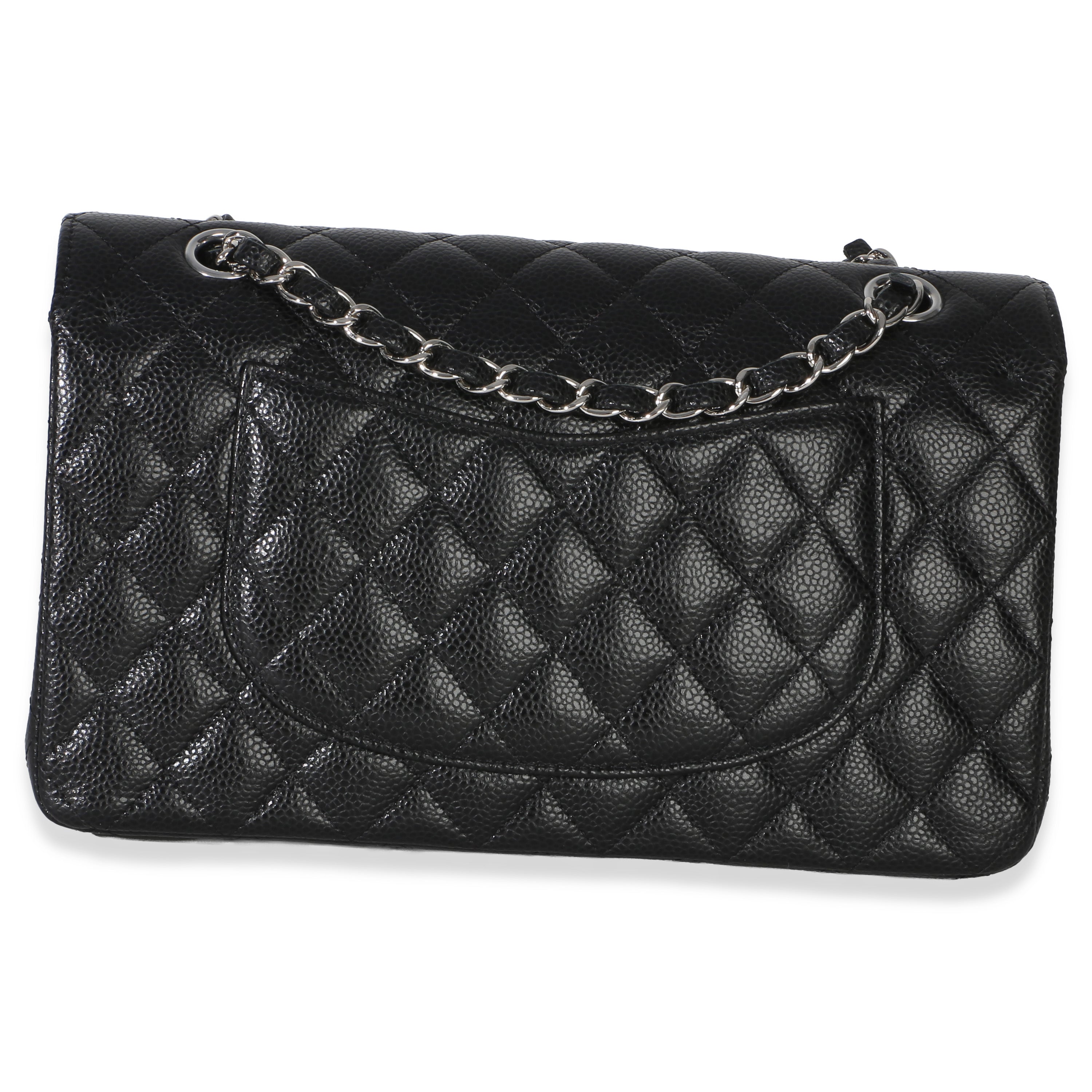 Black Quilted Caviar Medium Classic Double Flap Handbag