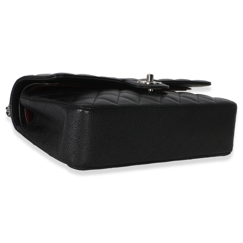 Black Quilted Caviar Medium Classic Double Flap Handbag