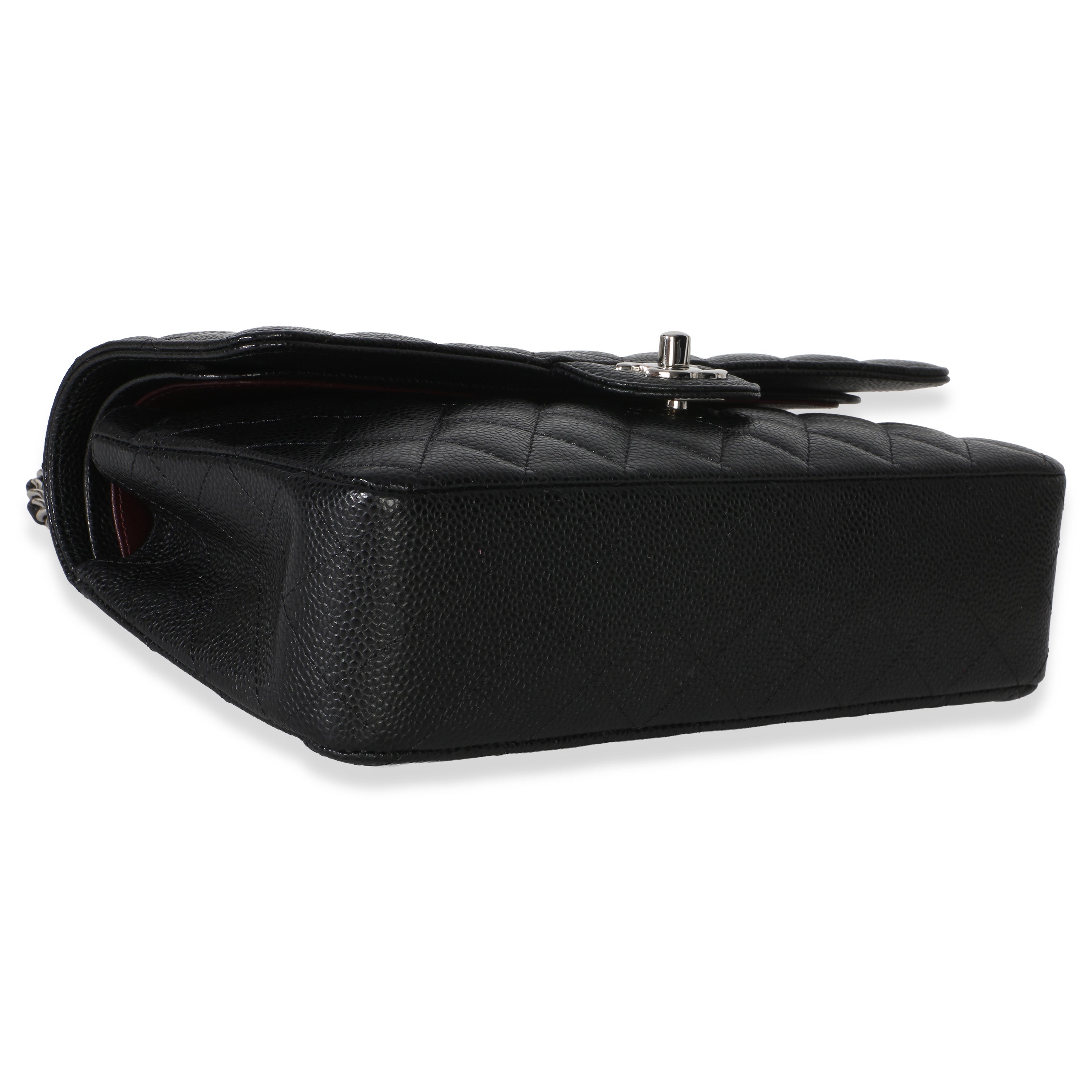 Black Quilted Caviar Medium Classic Double Flap Handbag